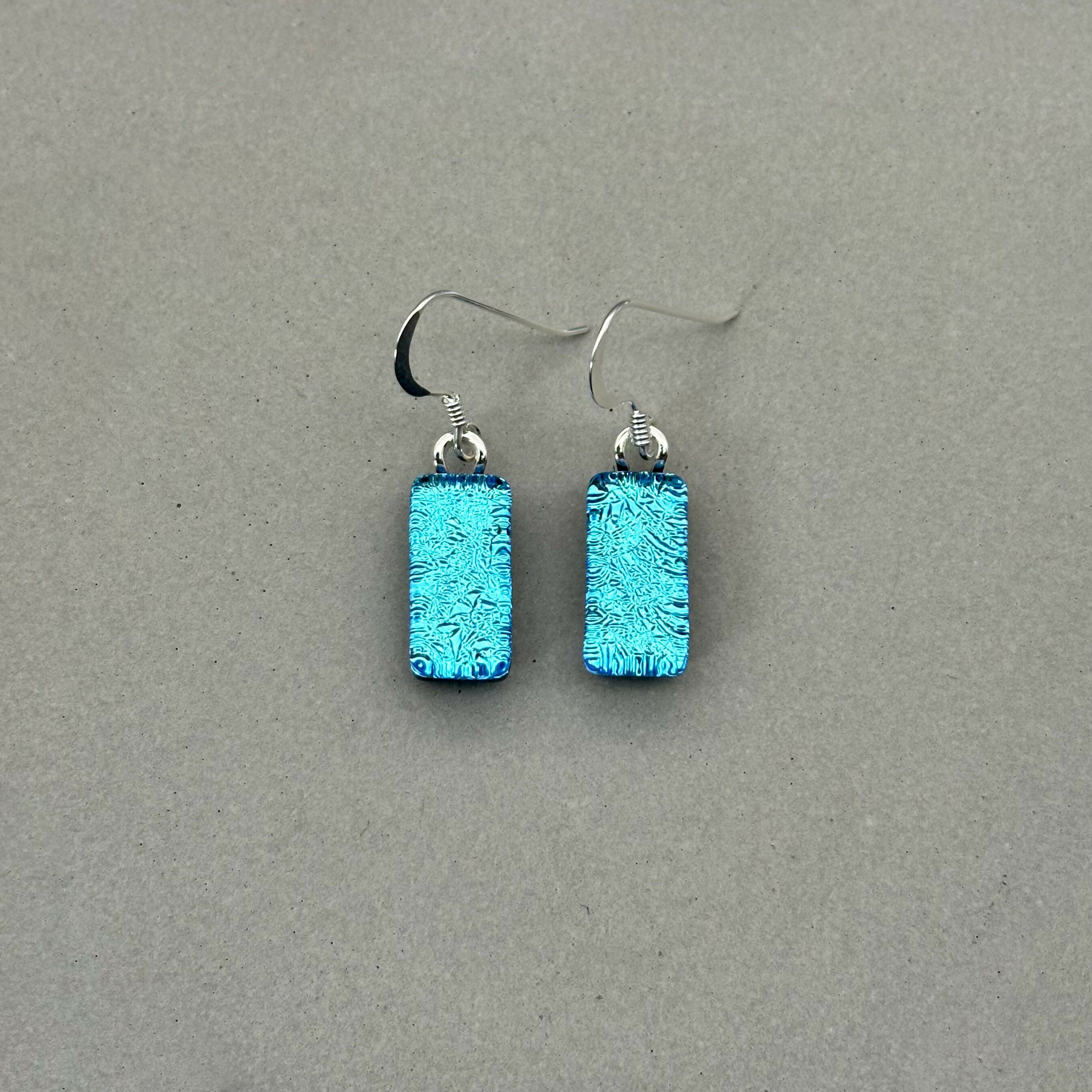 Ice Blue Dichroic Glass Necklace and Earrings Set - Sterling Silver, Handmade by Jade Tapson Glass