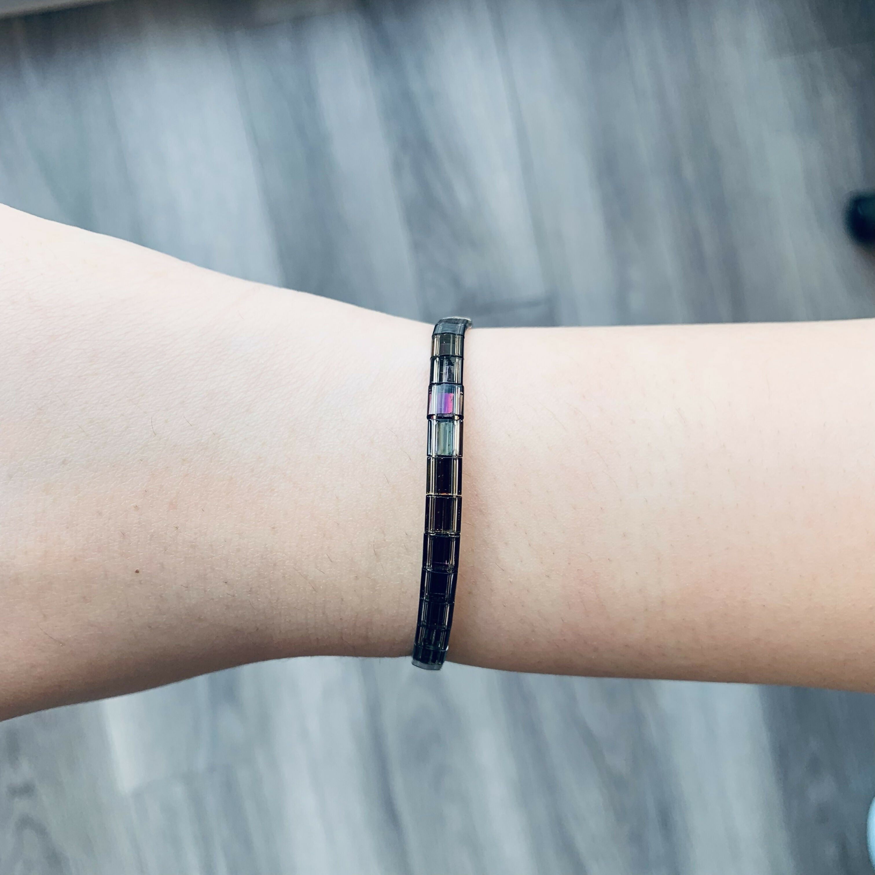 Japanese Tila Glass Bead Bracelet - Transparent Rainbow