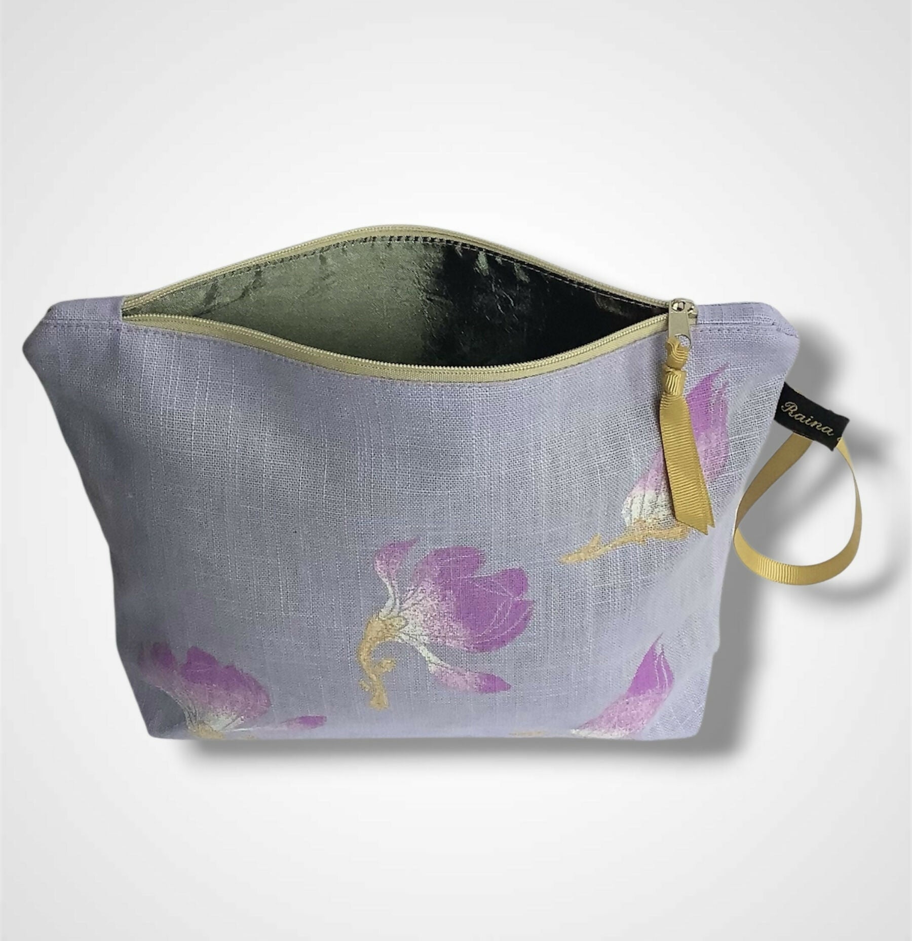 Lilac Magnolias Linen Women’s Makeup Bag