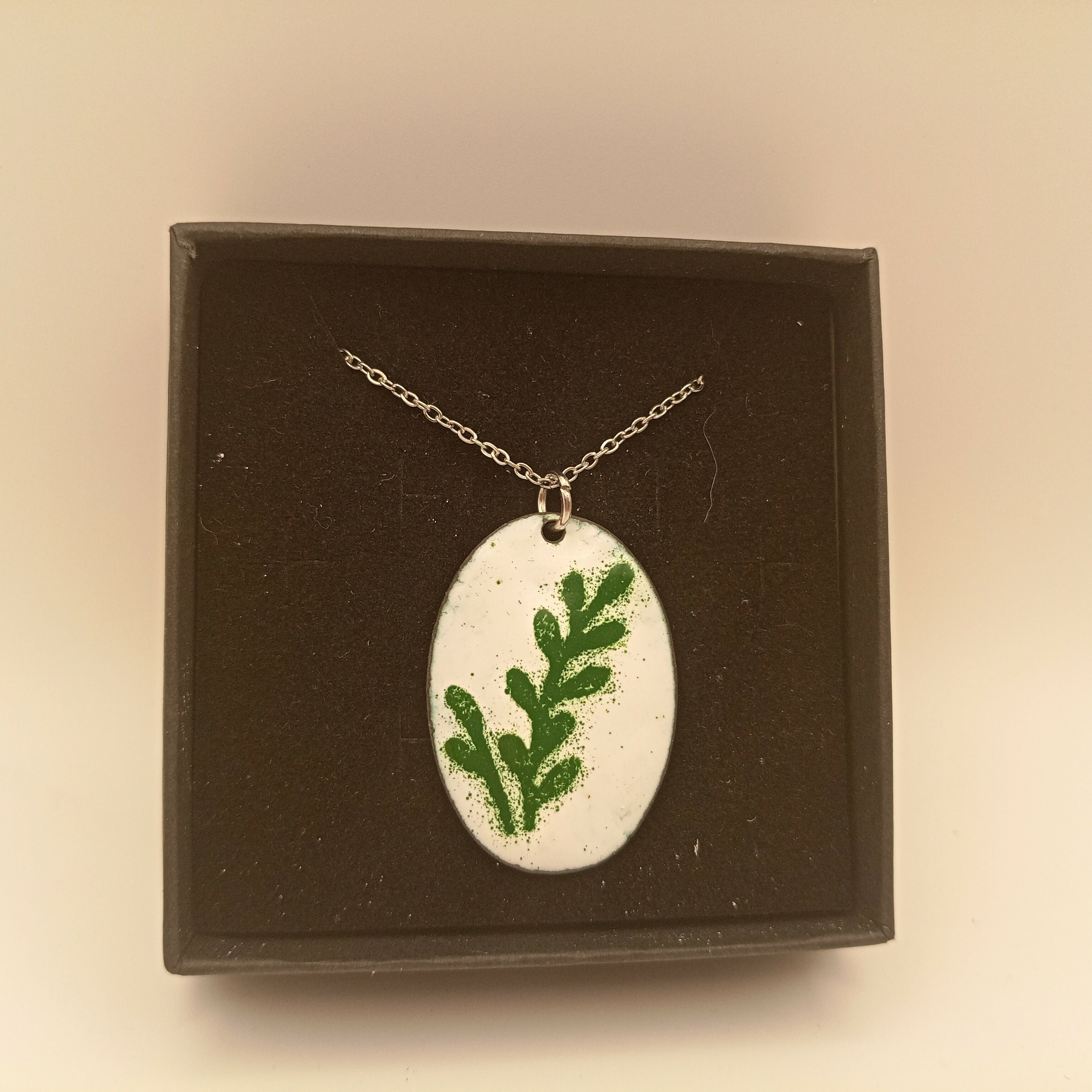 White And Green Leaf Enamel Pendant