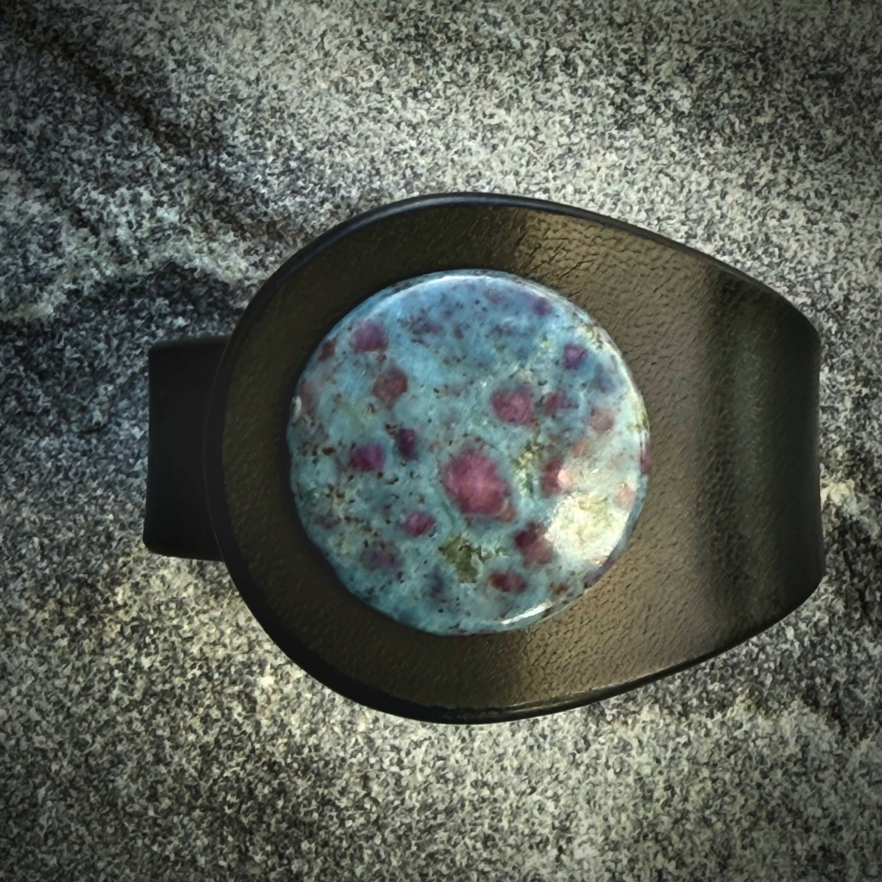 Handcrafted Natural Leather & Ruby Kyanite Gemstone Bracelet - Size S or M