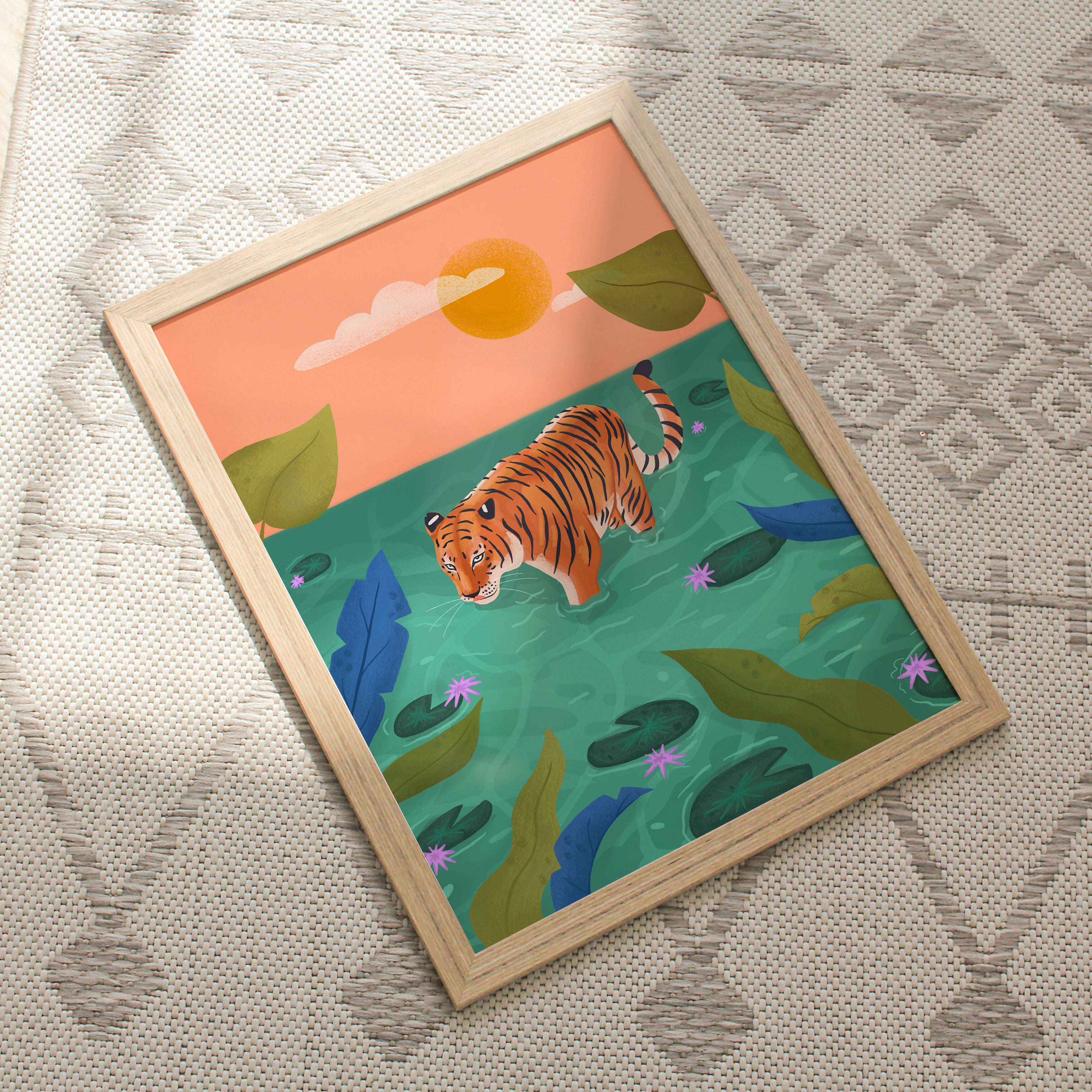 Tropical Tiger Art Print: Jungle Illustration, Kids Room Decor (A4)