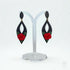Black Drop Earrings with Hand-Sculpted Red Rose and Floral Detail