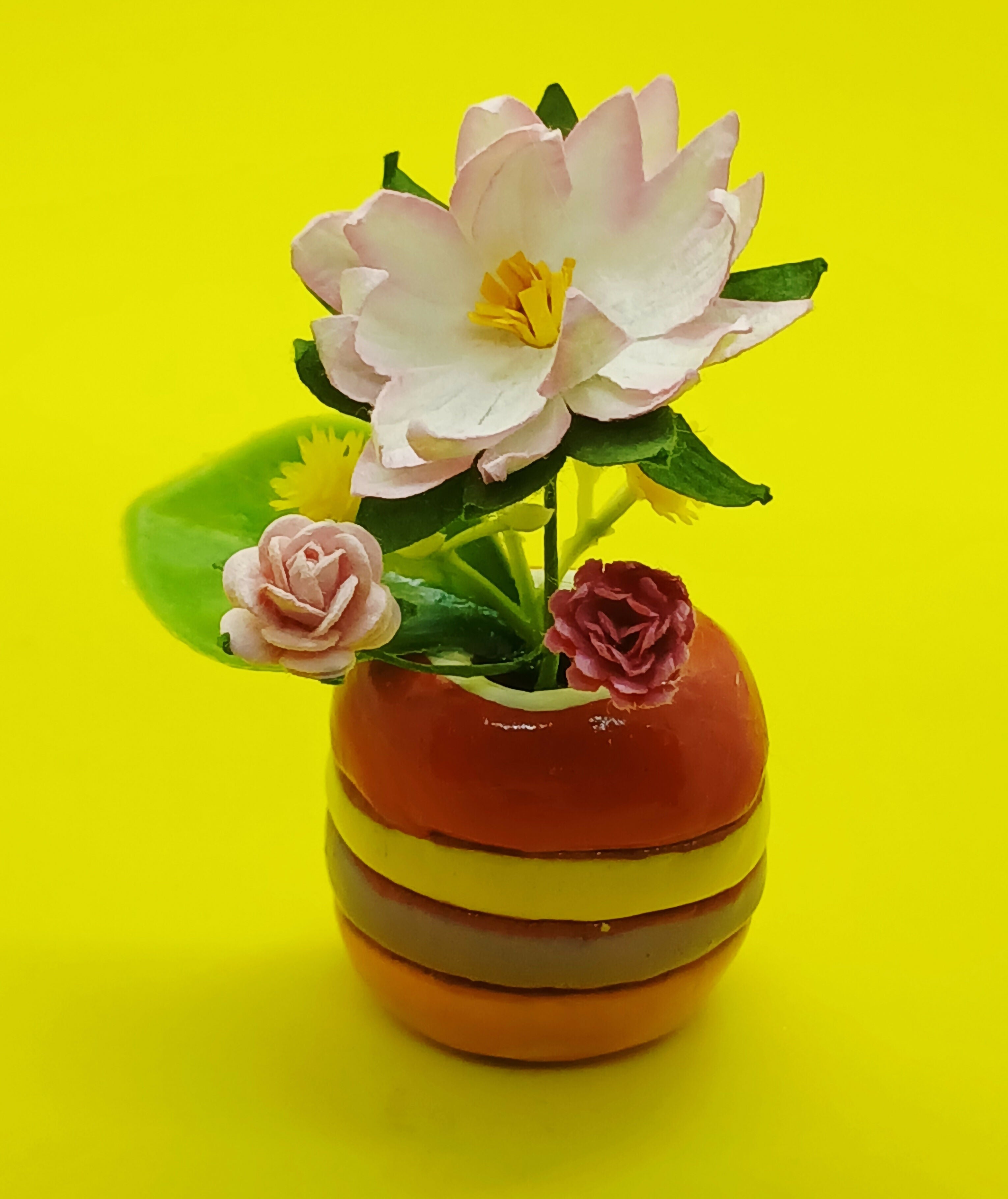 Mini Clay vase with Faux Flowers