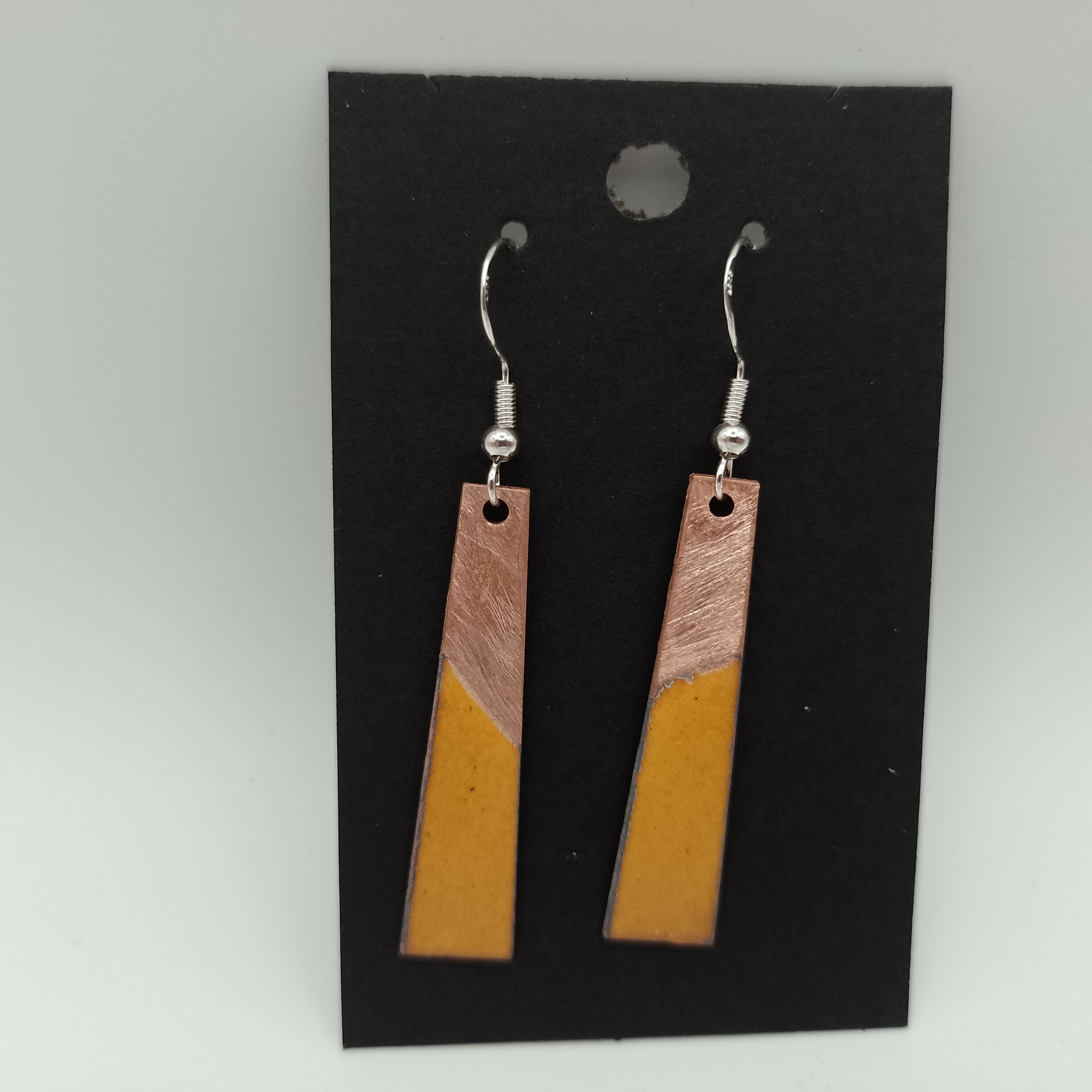 Sunflower Yellow Enamel and Copper Earrings