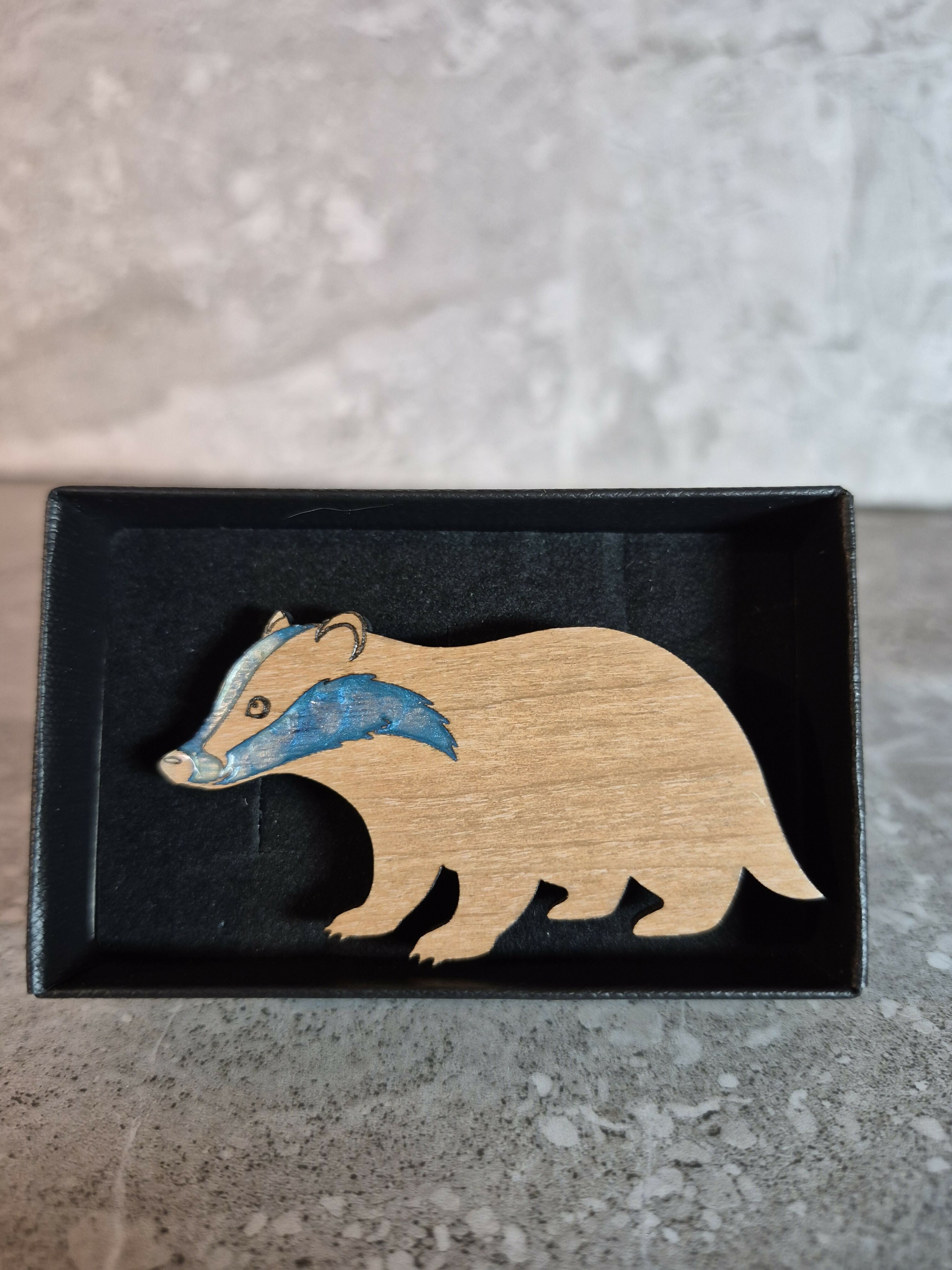Handcrafted Cherry Veneered Badger Pin