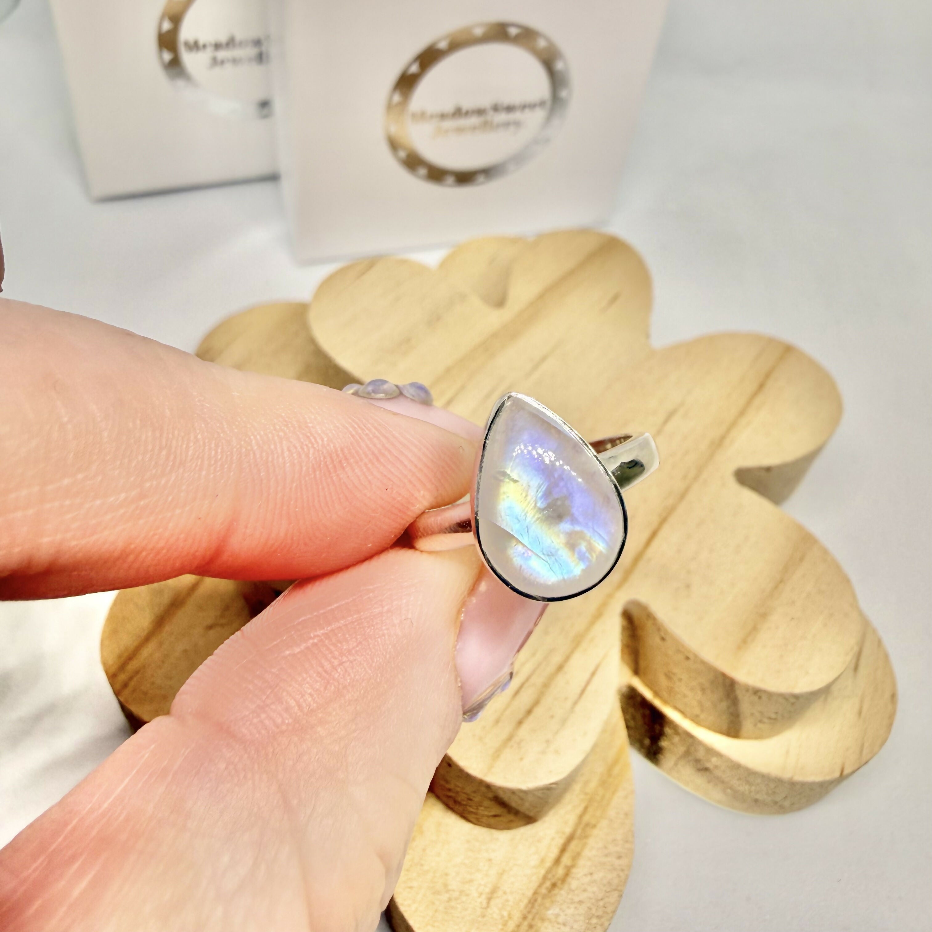 WHITE MOONSTONE TEARDROP RING SIZE M 1/2