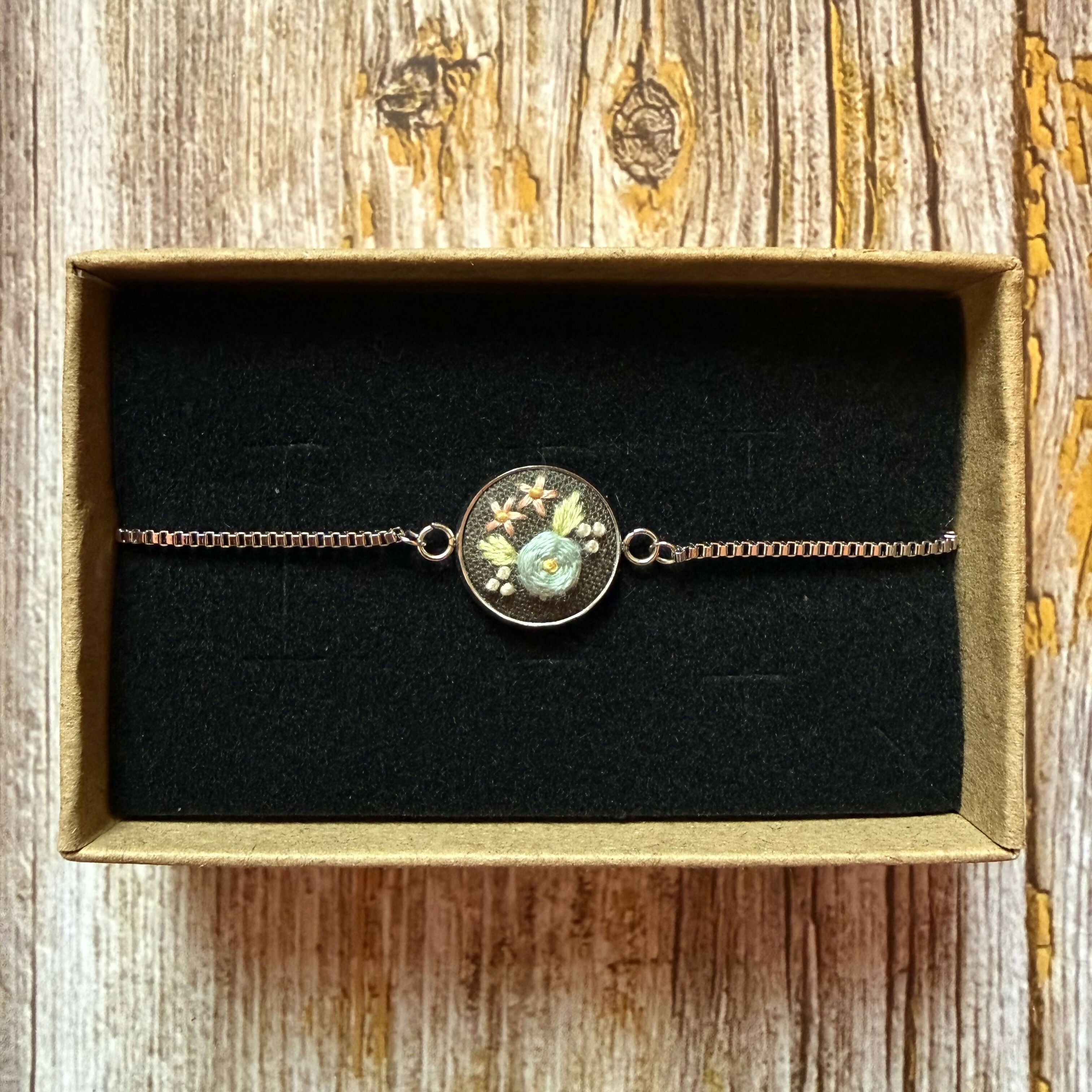 Hand Embroidered Brown Floral Bracelet