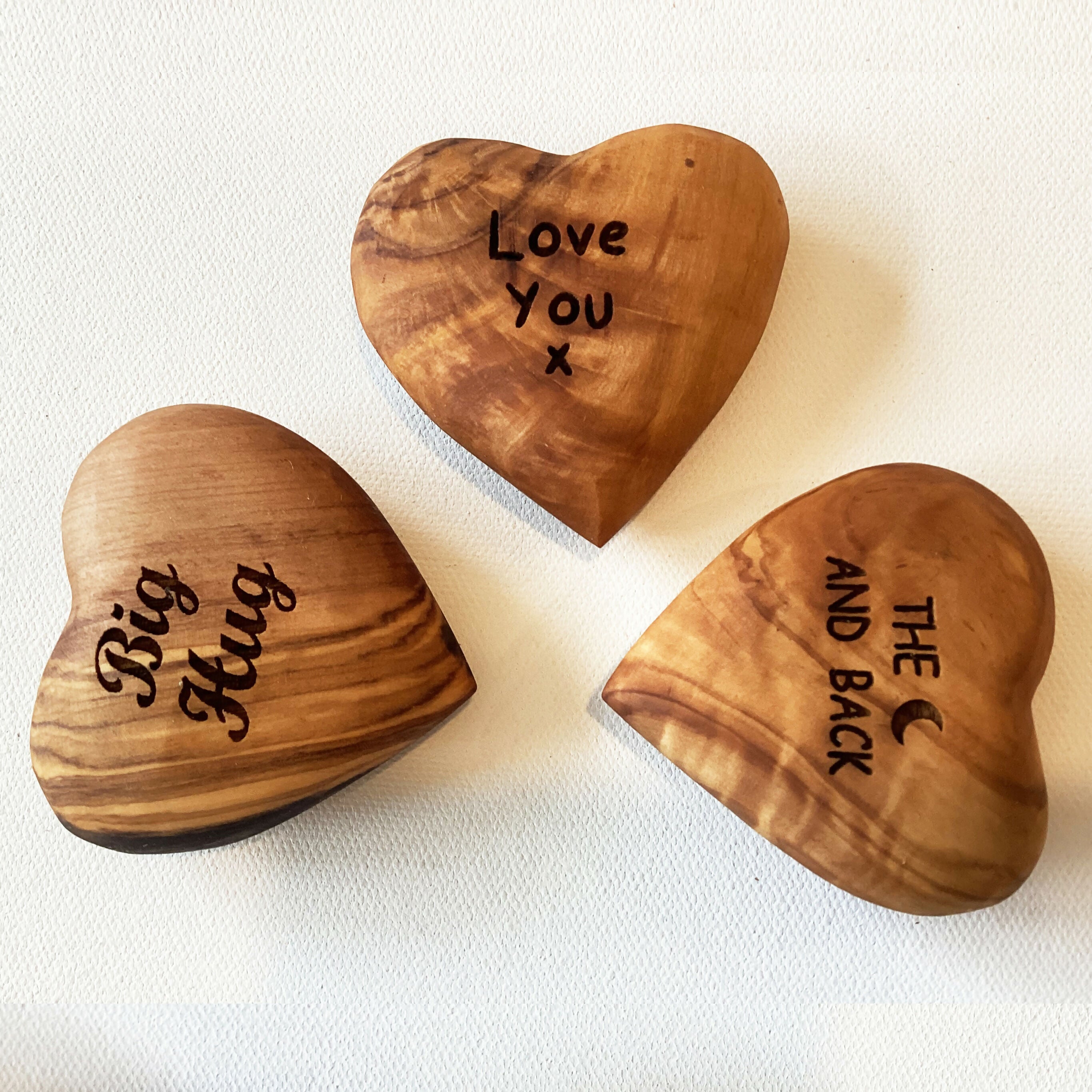 Engraved Solid Olive Wood Hearts