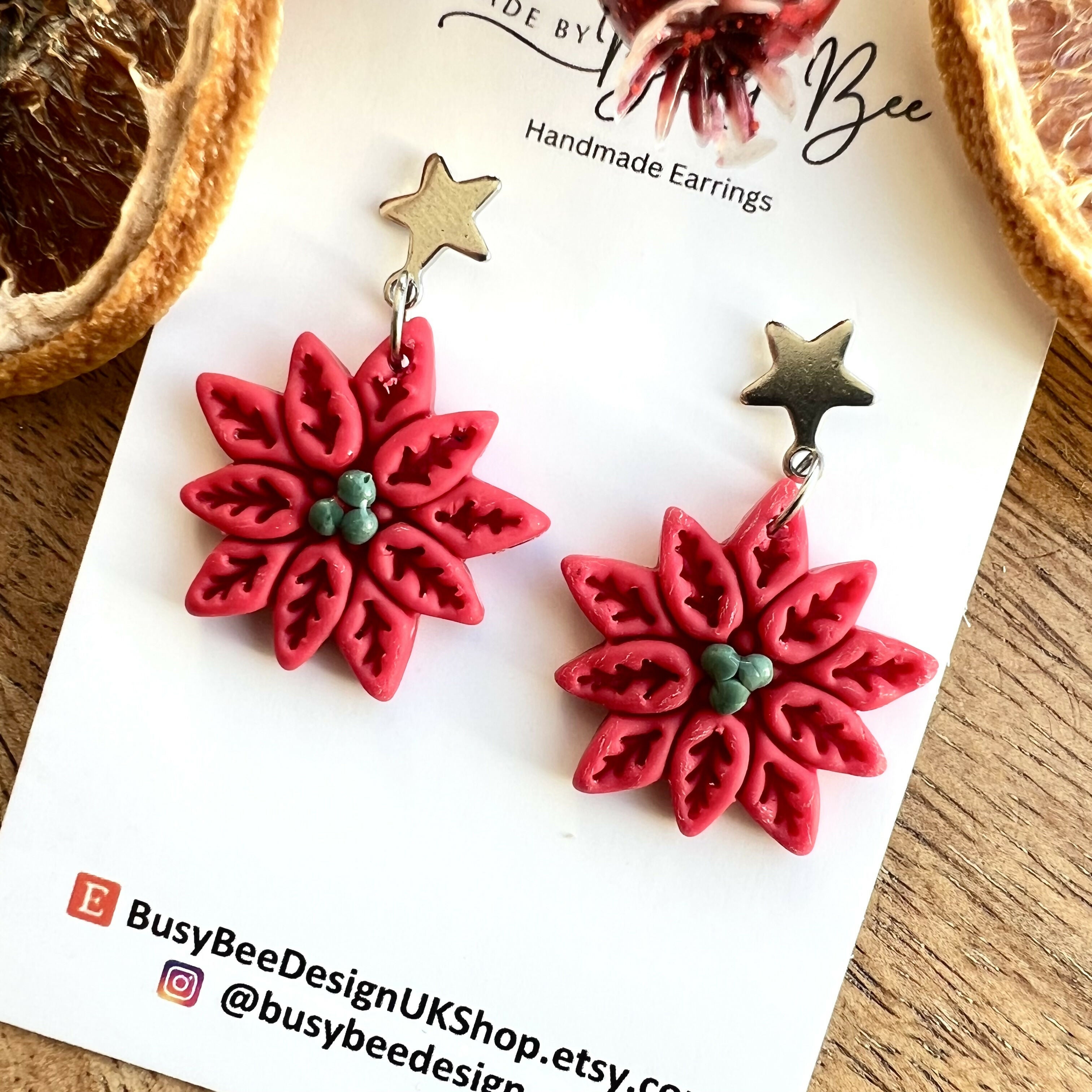 Polymer Clay Christmas Earrings / Handmade Festive Dangles / Xmas Jewellery