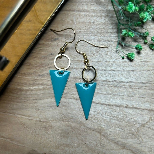 Lovely Green Enamel Point Earrings