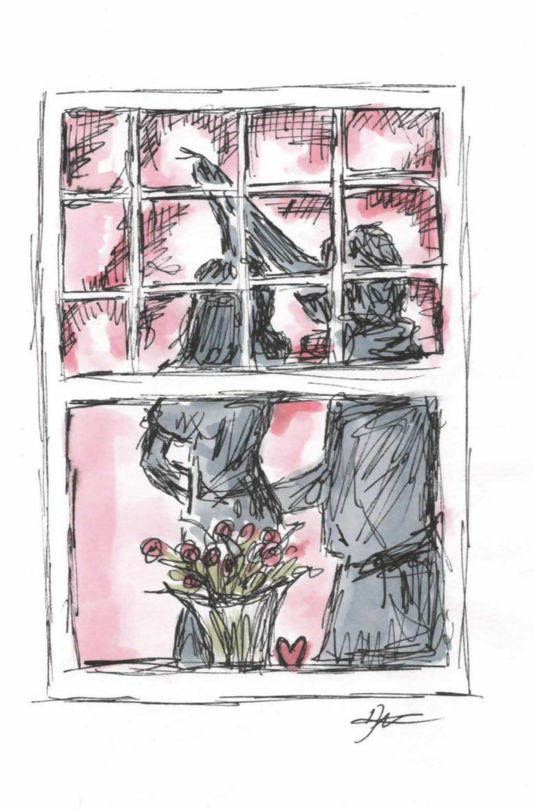 Dancing In The Window Watercolour Print
