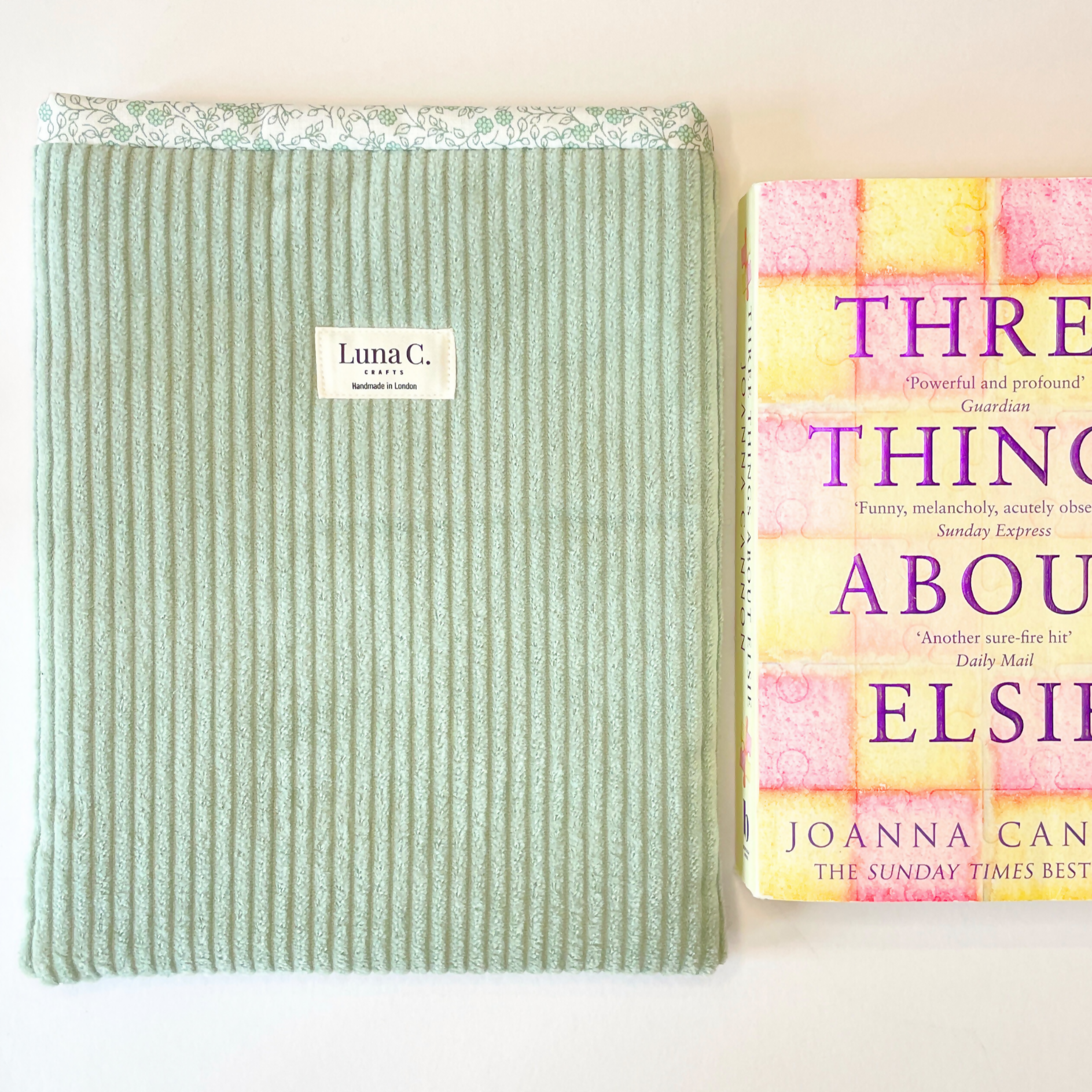 Sage Green Corduroy Floral Lining Book Sleeve