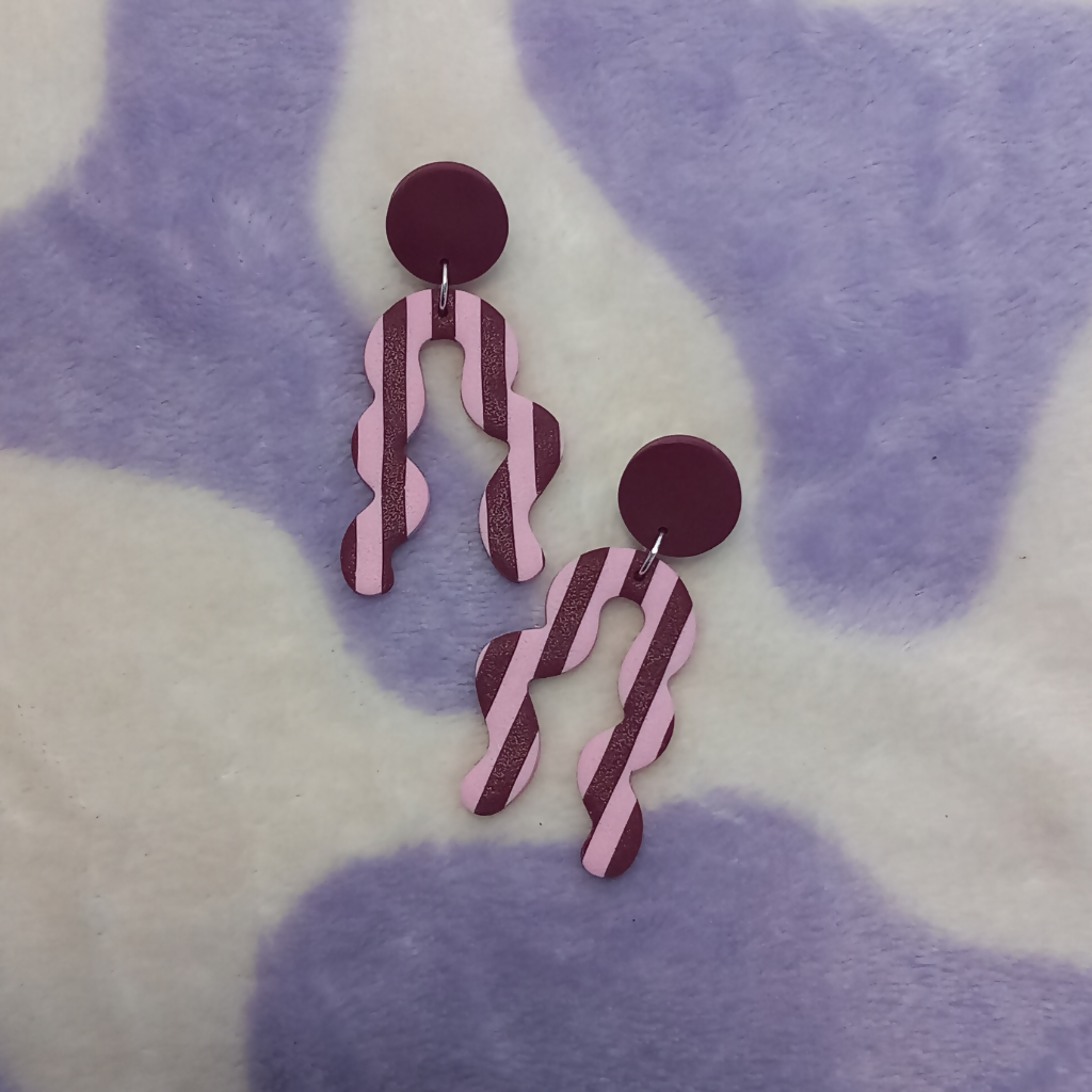 Polymer Clay Stripy Squiggle Earrings