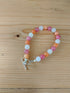 Tibetan Silver Toggle Catch Bracelet with Rose Quartz, Strawberry Quartz & Orange Chalcedony.