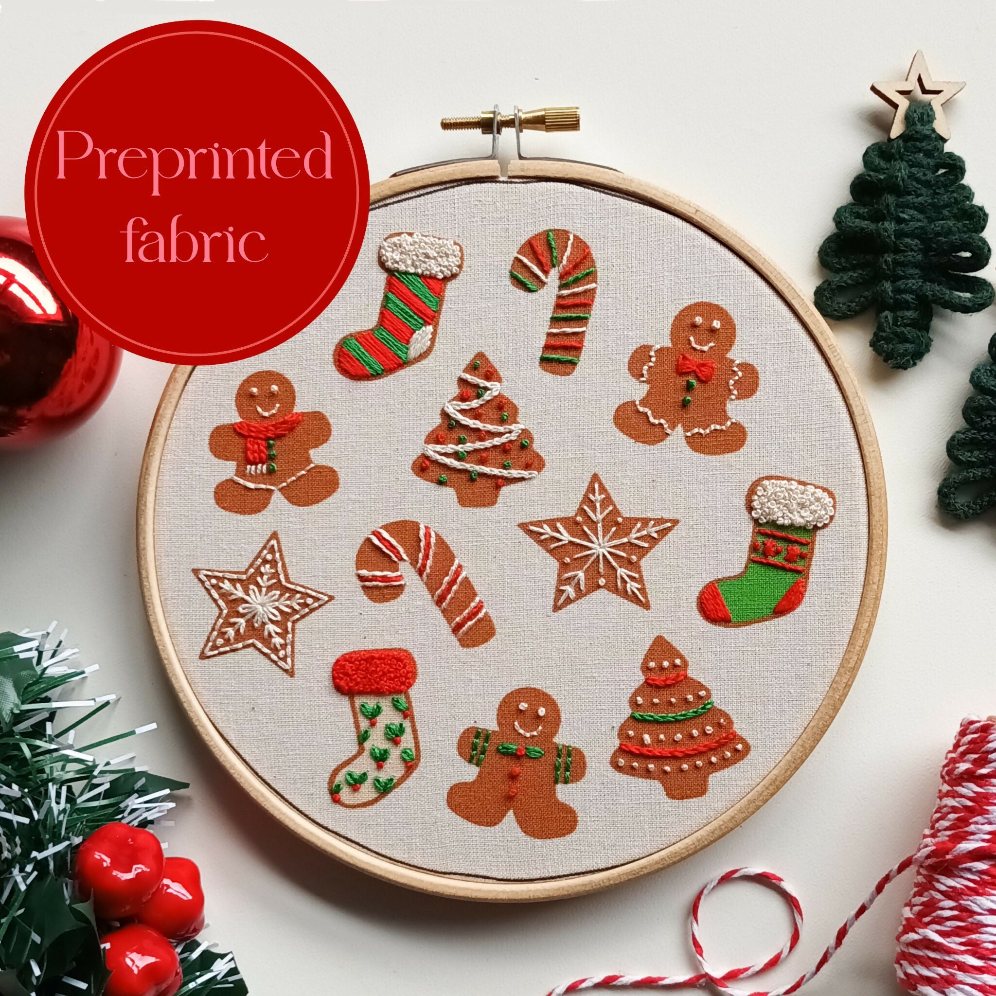 Preprinted Embroidery Pattern For Beginners - Christmas Cookies