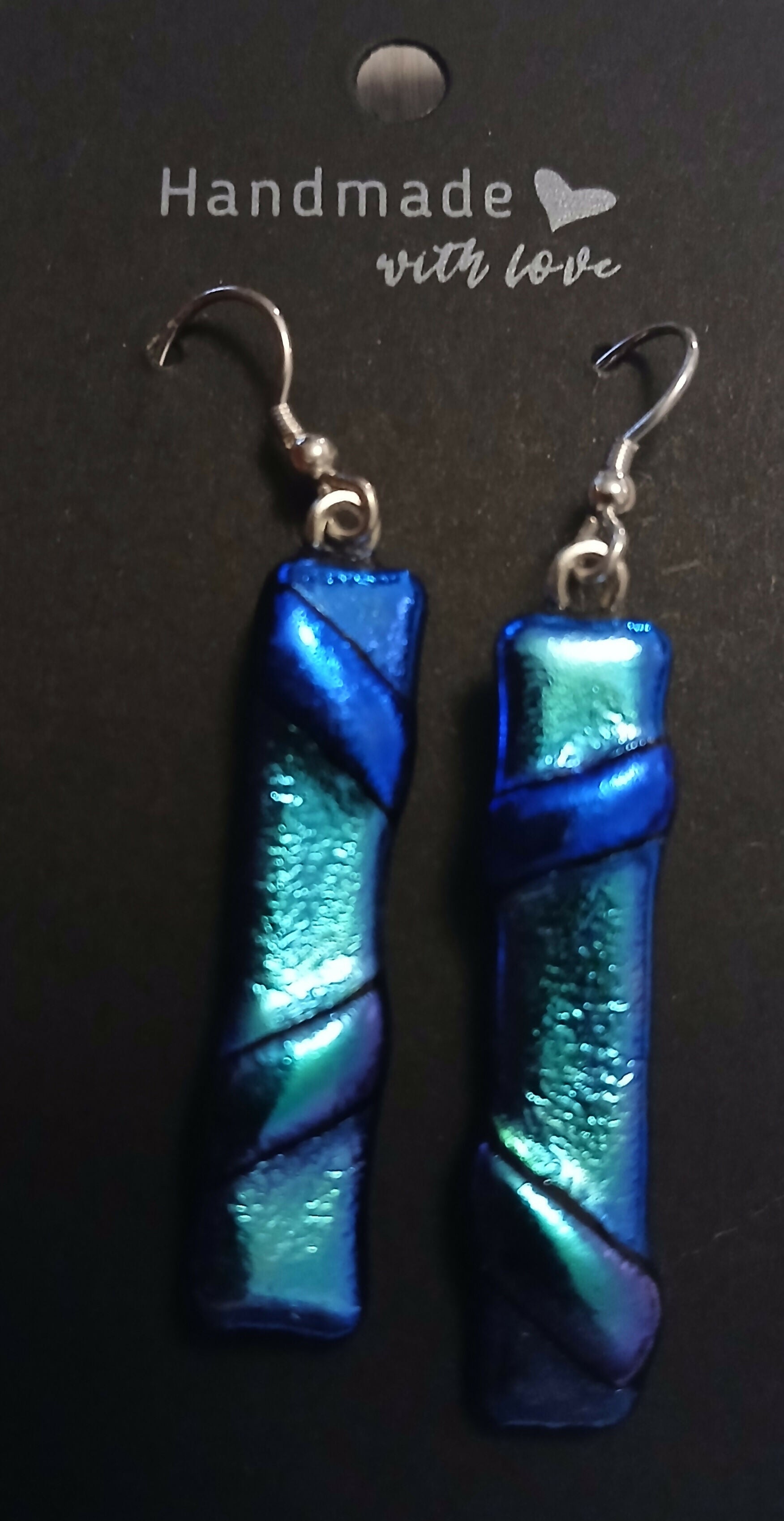 Fused Dichroic Glass Earrings in Blue with Sterling Silver Hooks