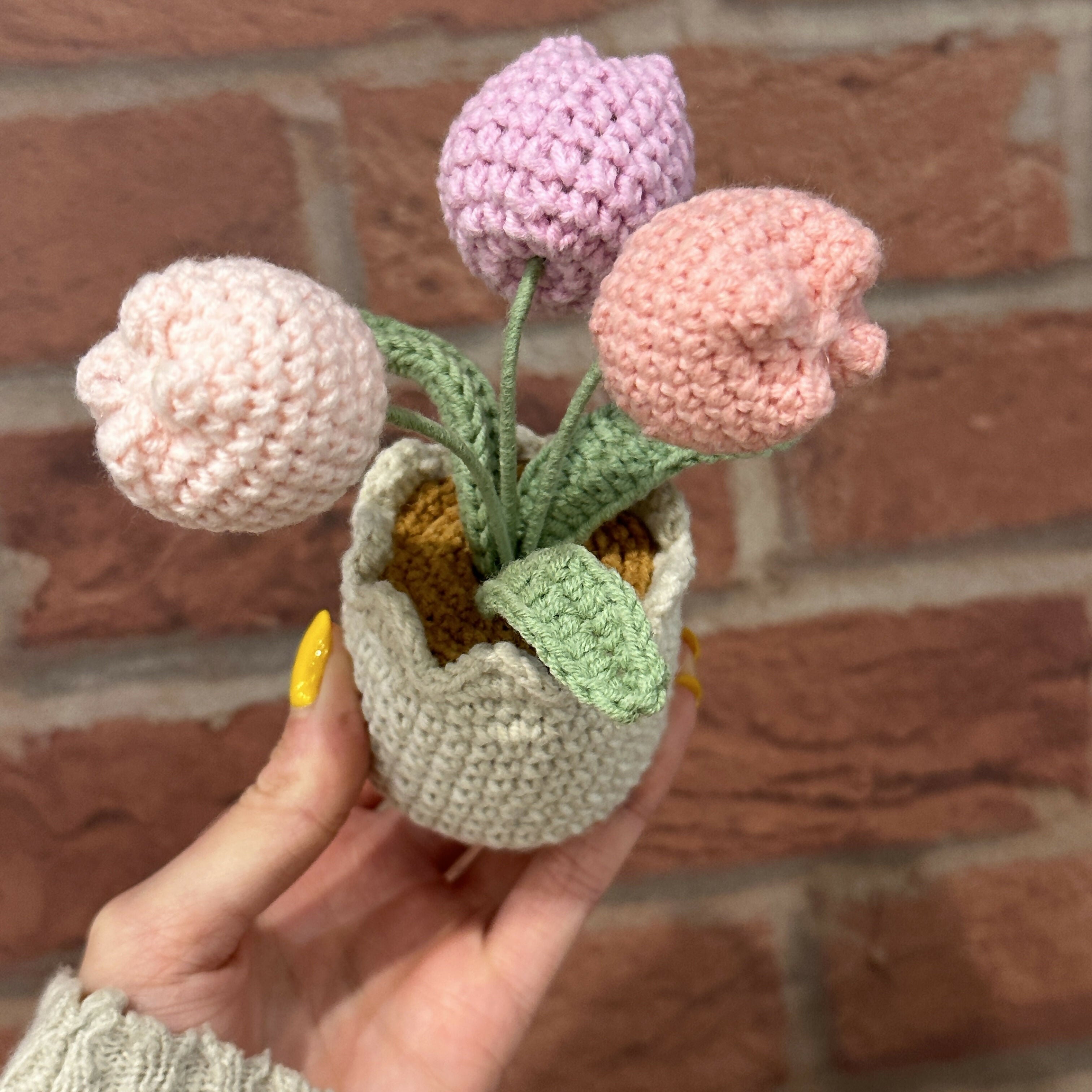 Pink Tulips in Crochet Pot