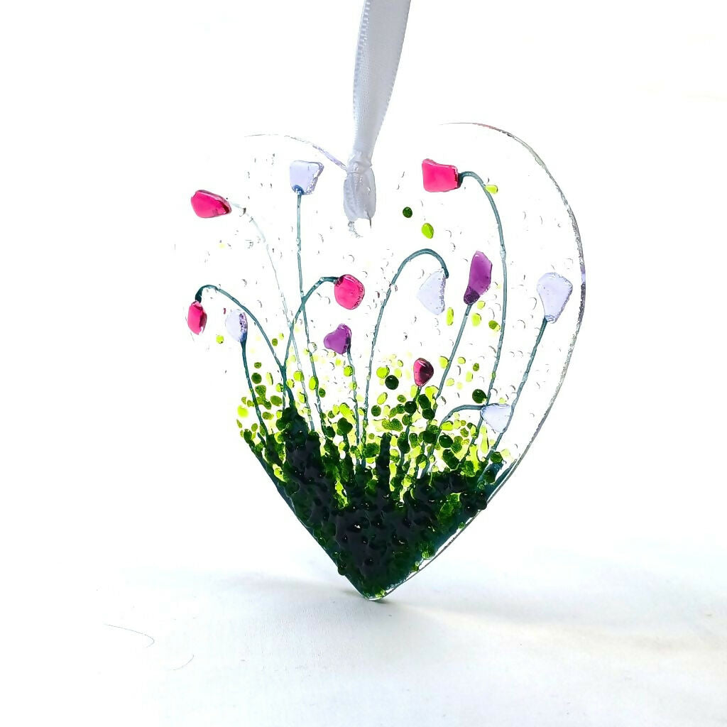 Fused Glass Hanging Heart (Pink)