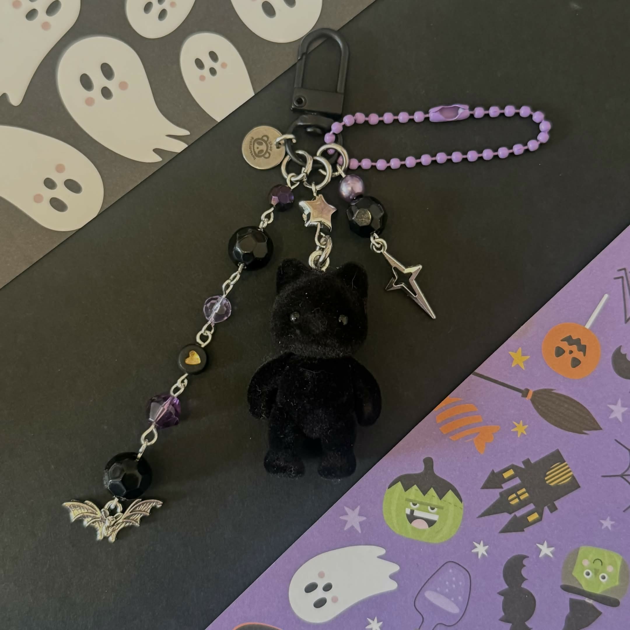 Baby Black Cat Handmade Halloween Trinket Keychain