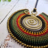 Large Green Macramé Necklace; Full Moon Boho Statement Pendant with Gold Spiral