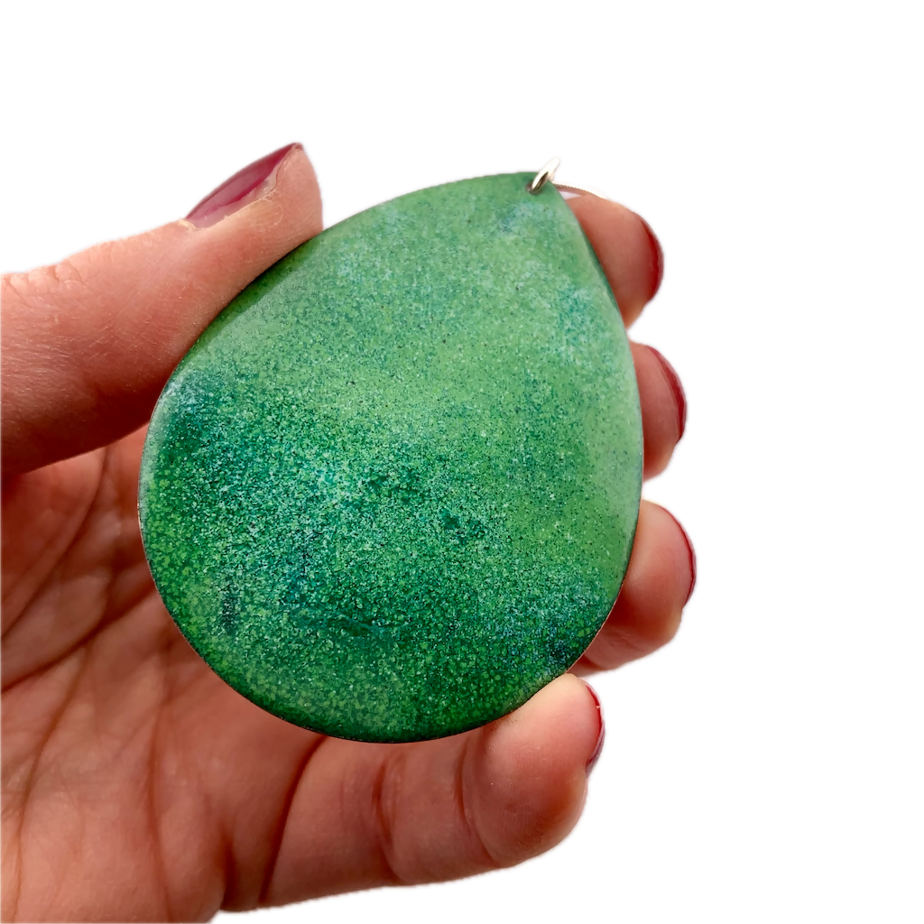 Green Enamel Oval Pendant On Sterling Silver Chain