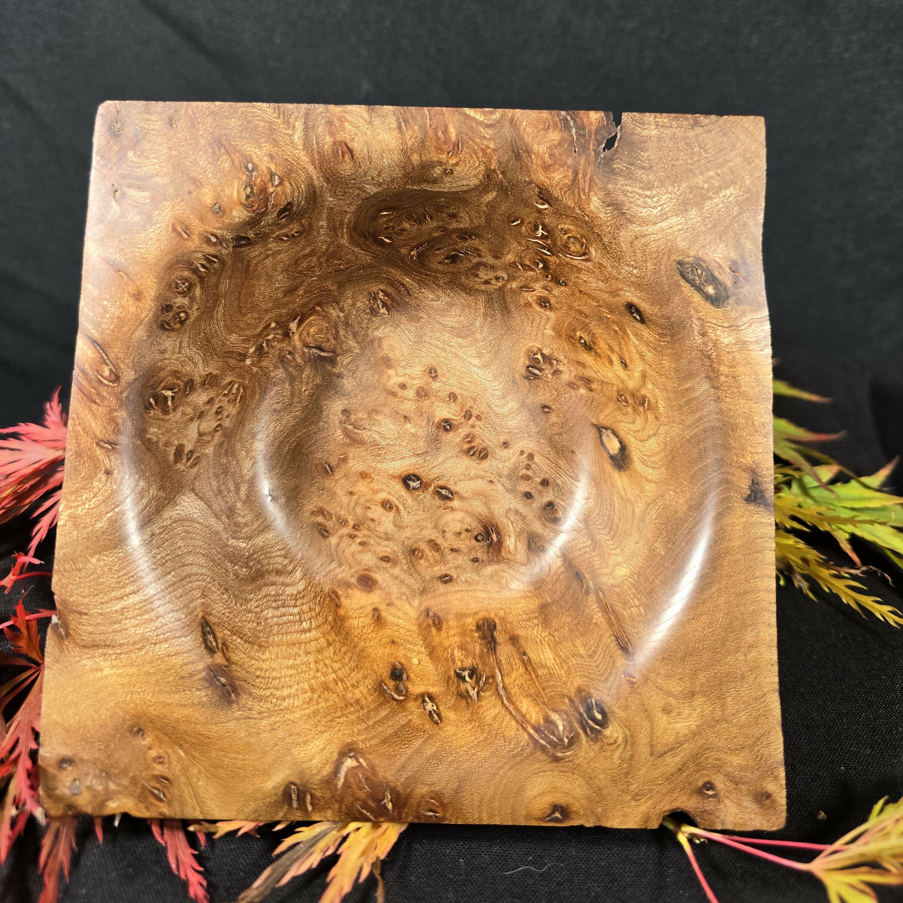 Hand Turned Square Elm Burr Bowl