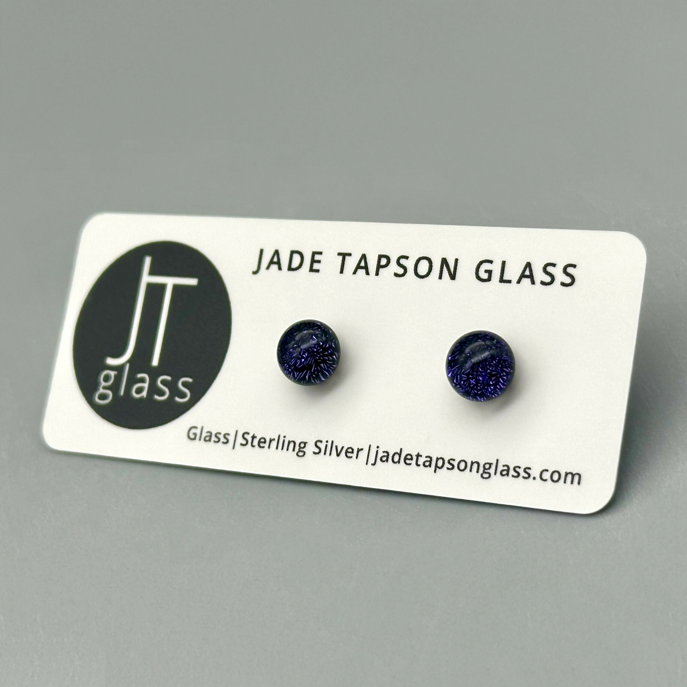 Purple Dichroic Fused Glass Sterling Silver Stud Earrings - Handmade by Jade Tapson Glass.