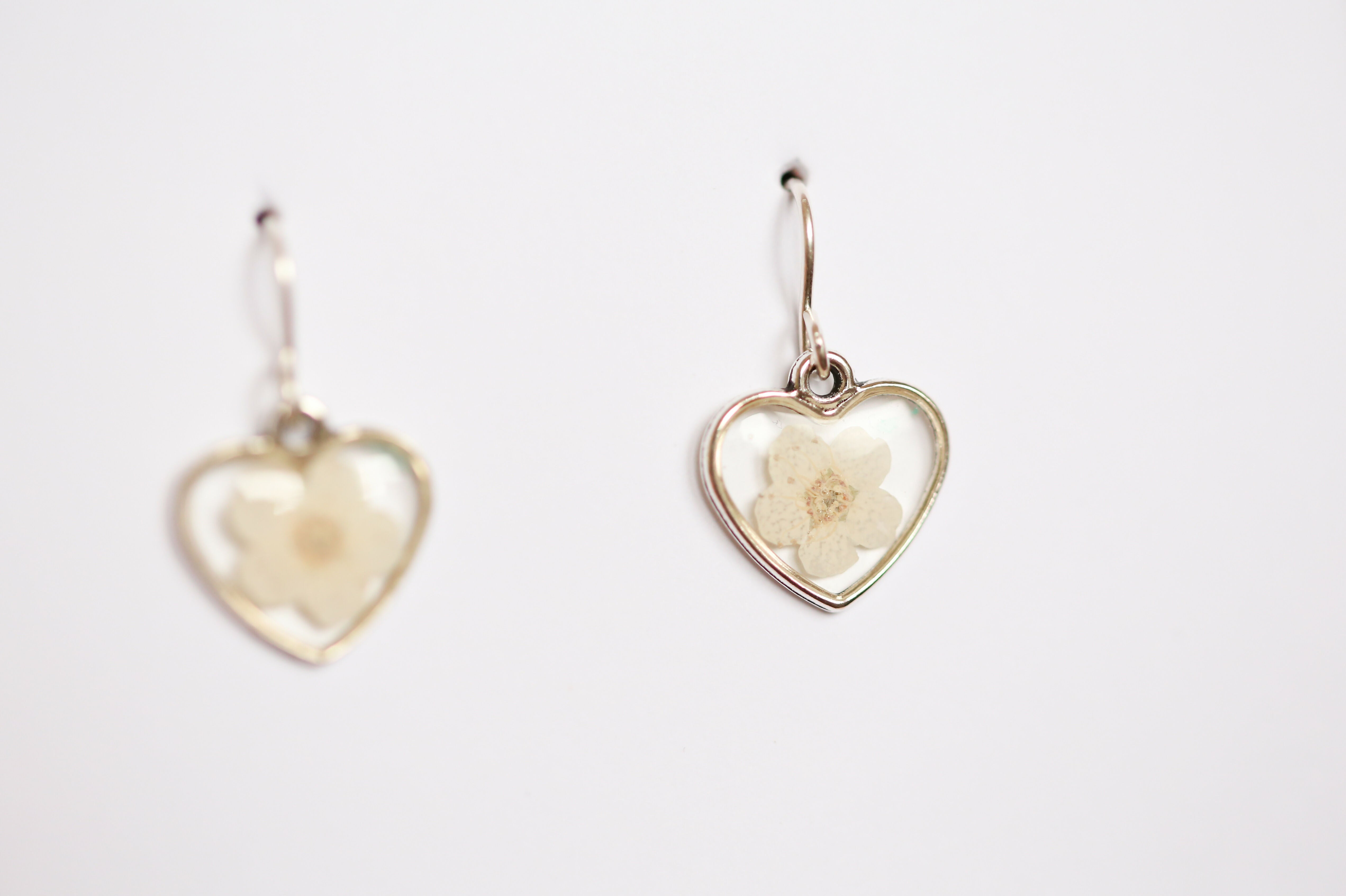 White Baby’s Breath Tiny Heart Earrings Sterling Silver