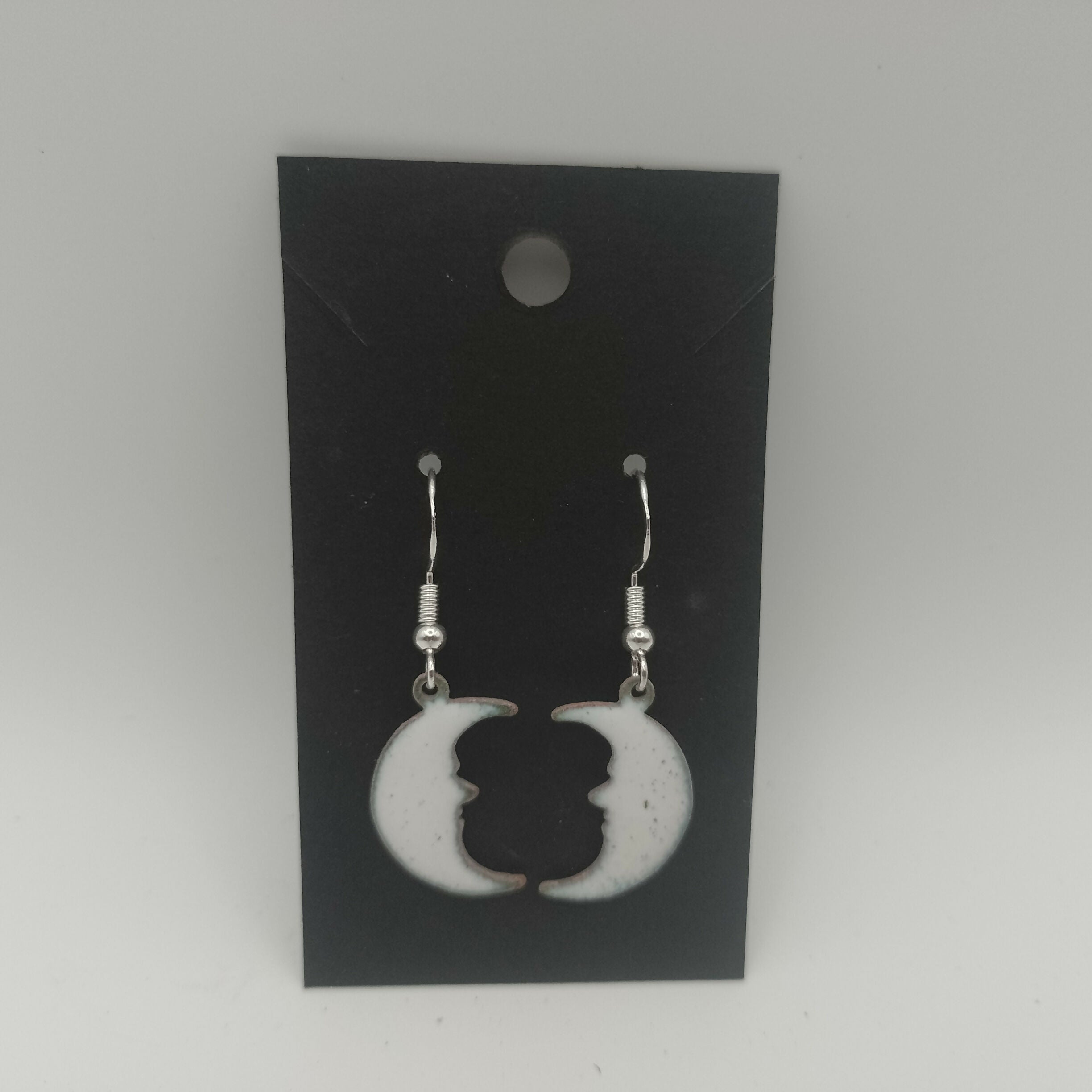 White Enamel Moon Earrings