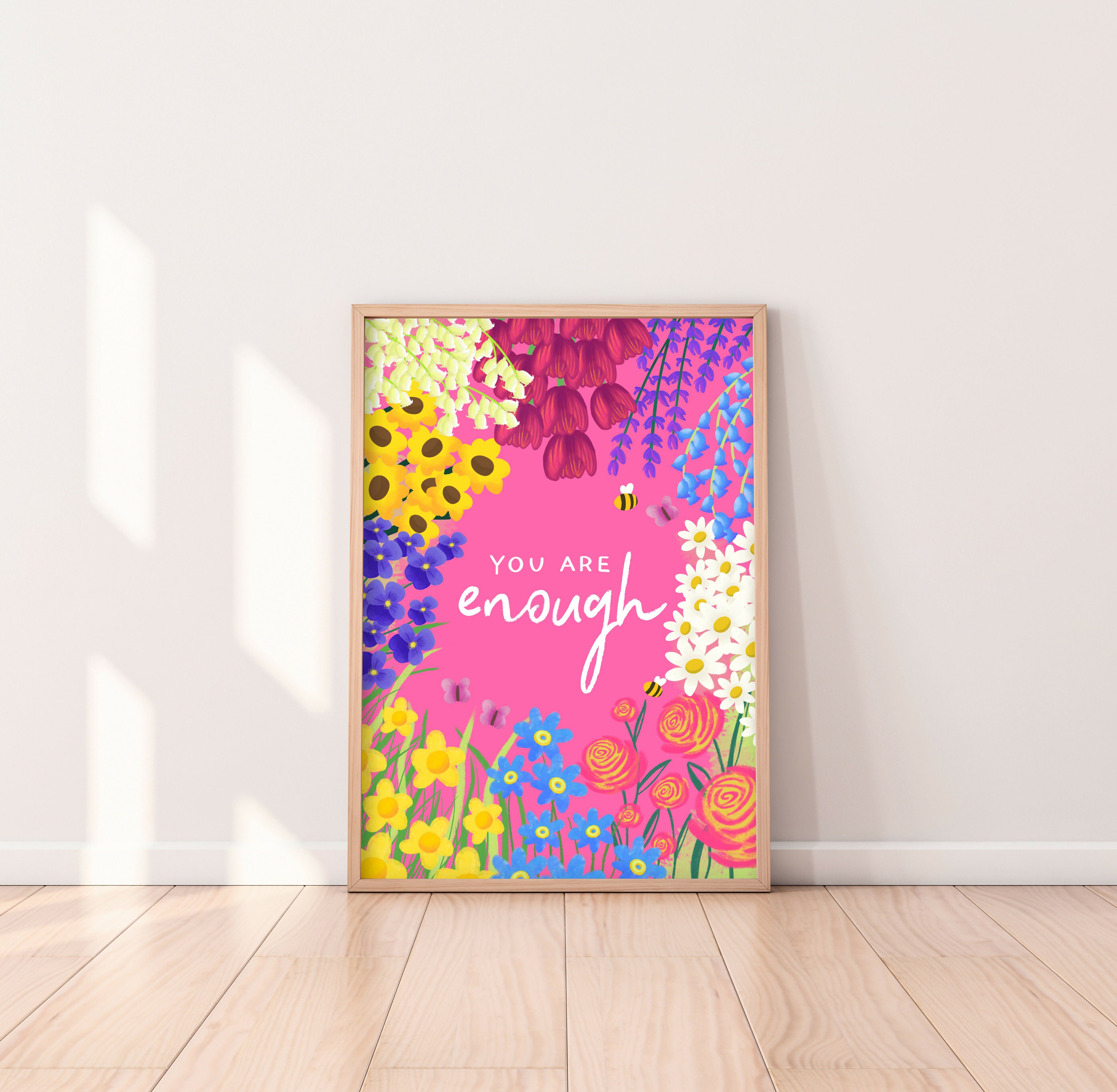 'You Are Enough' Pink Flower A4 Art Print
