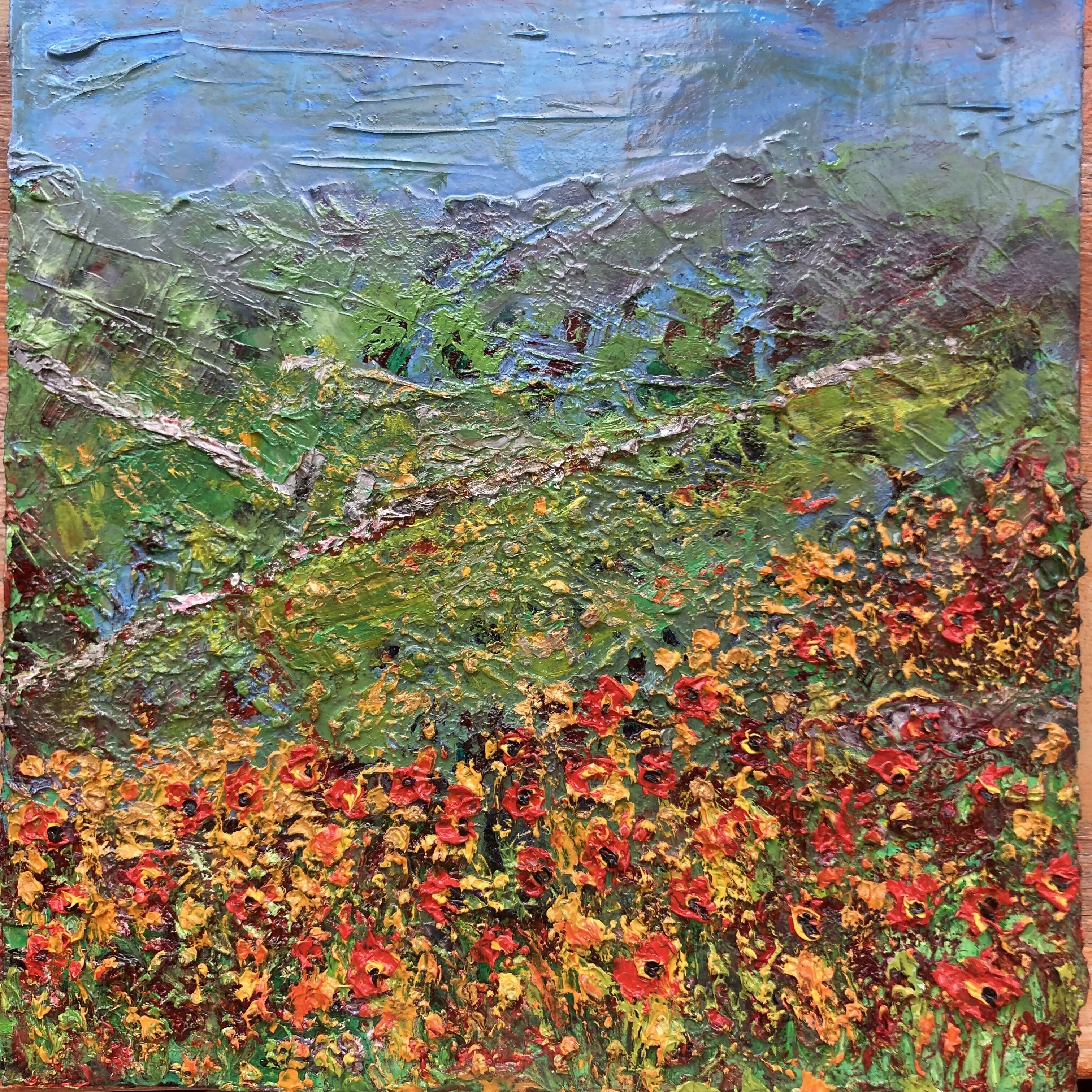 Golden Corn and Poppies Original Oil Painting On Canvas