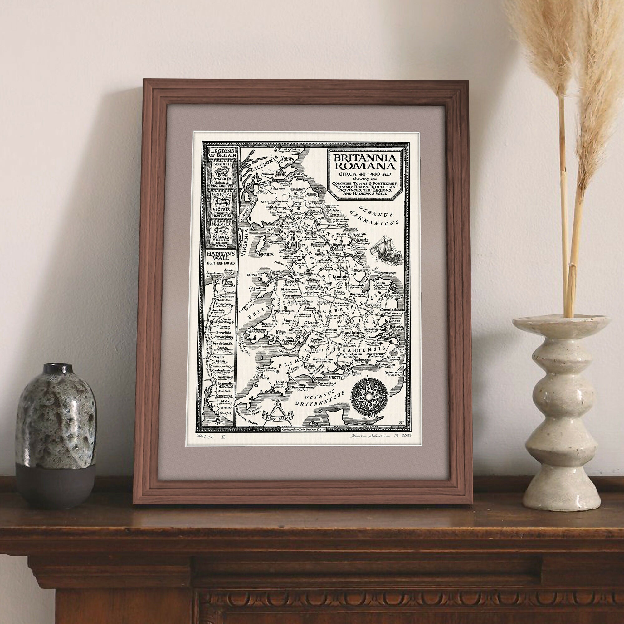 Roman Britain Map Hand Drawn Fine Art Print
