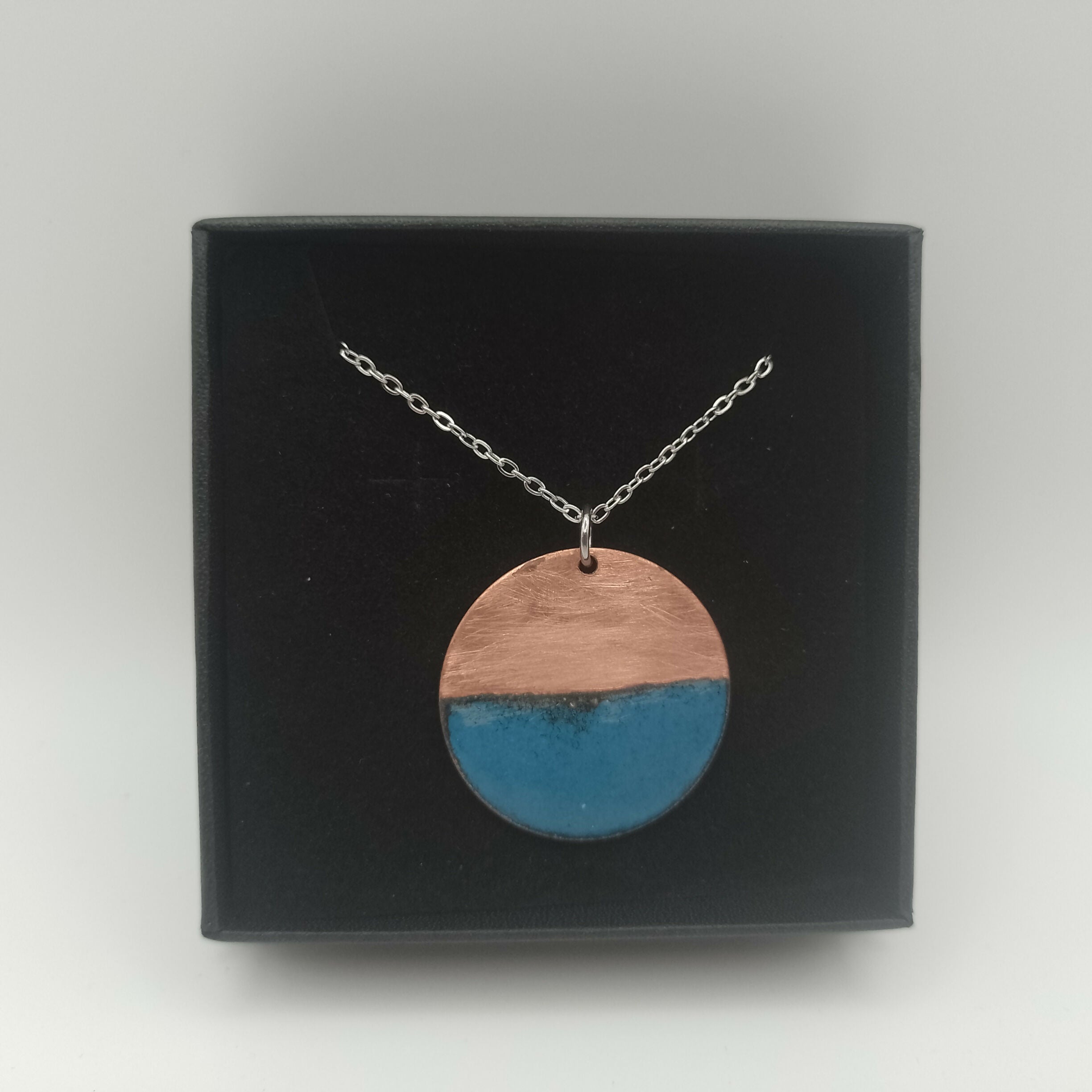 Blue Enamel and Half Copper Circle Pendant