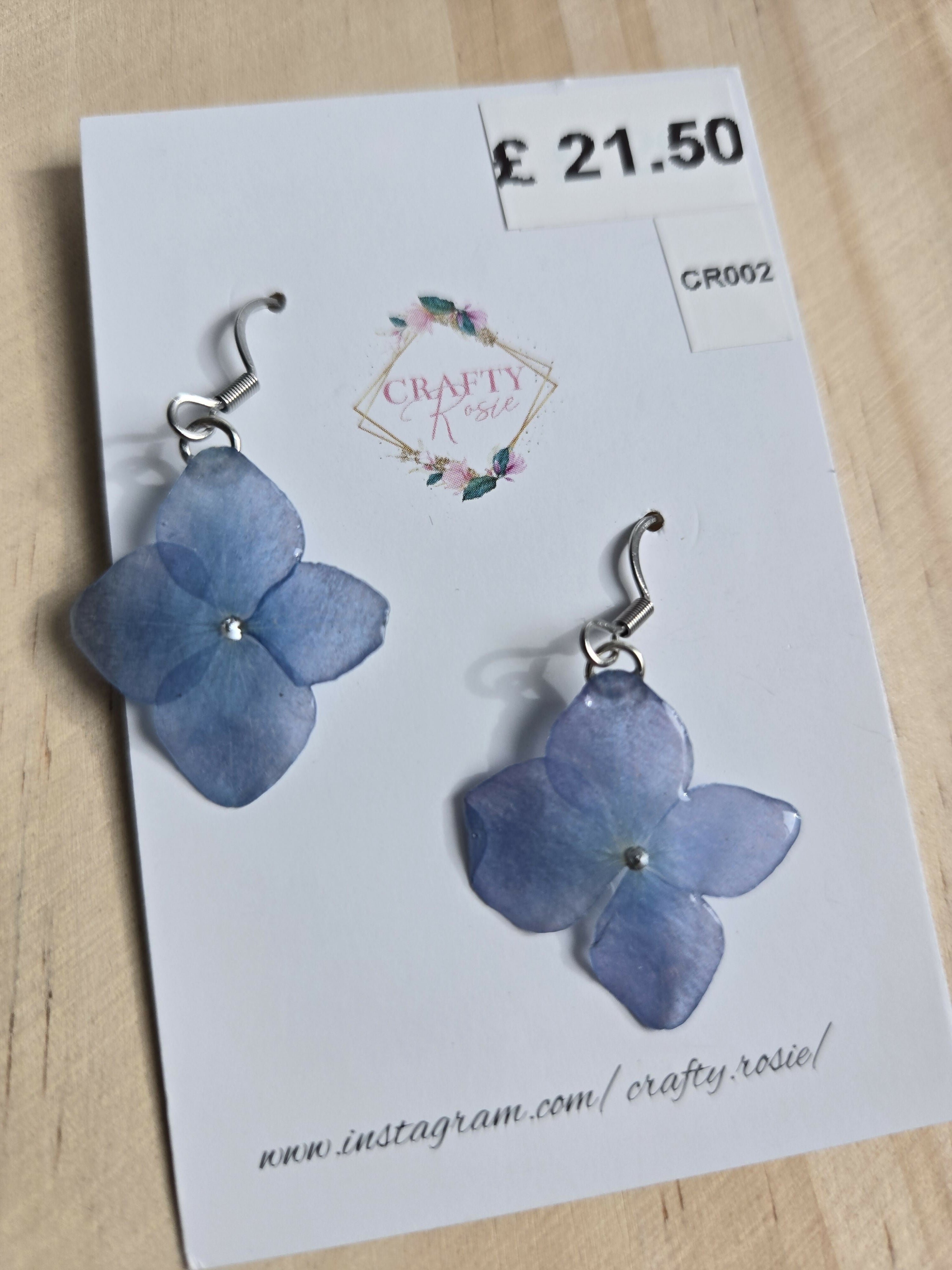 Stainless Steel Real Hydrangea Dangle Earrings