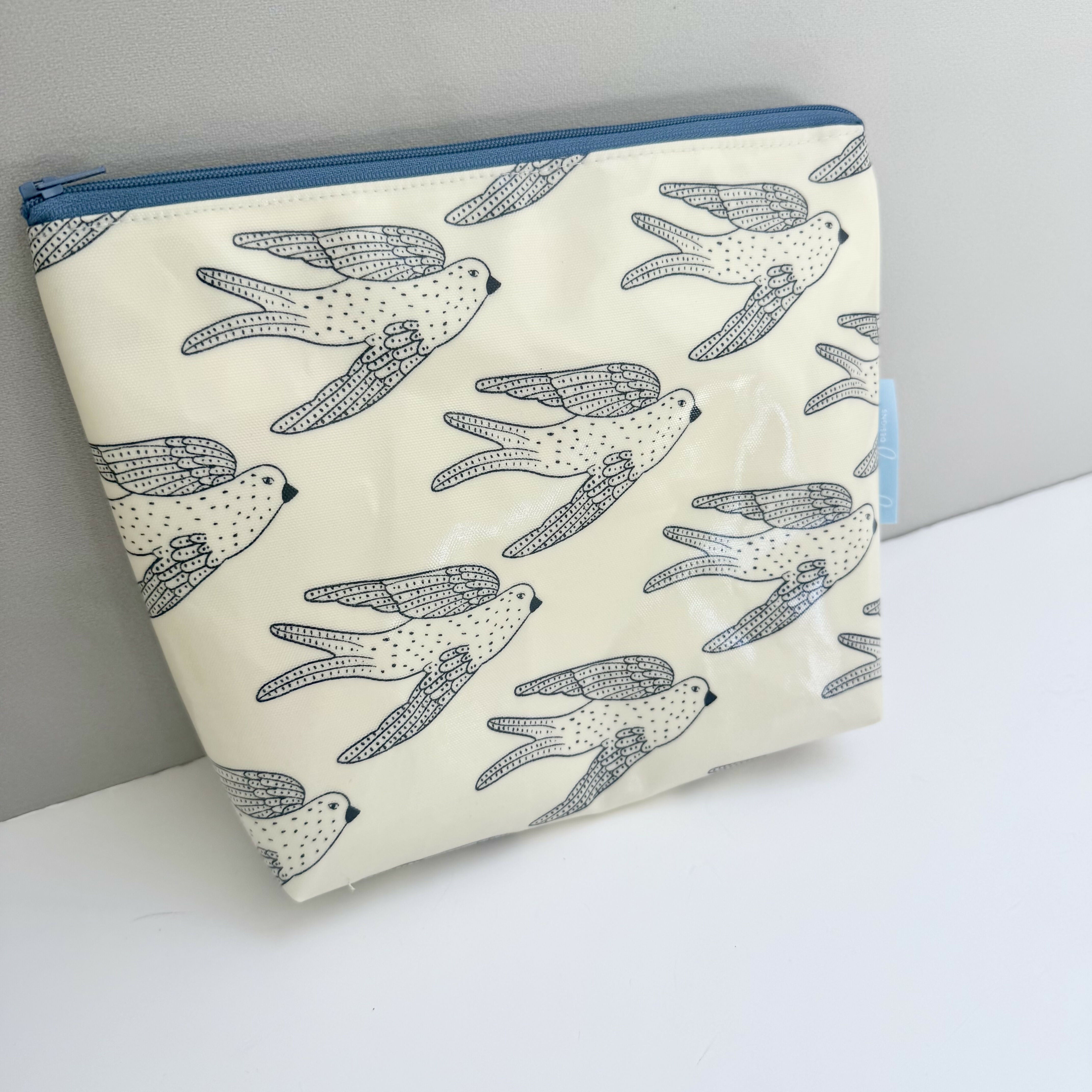 Medium Toiletry Bag - Monochrome Birds Oilcloth