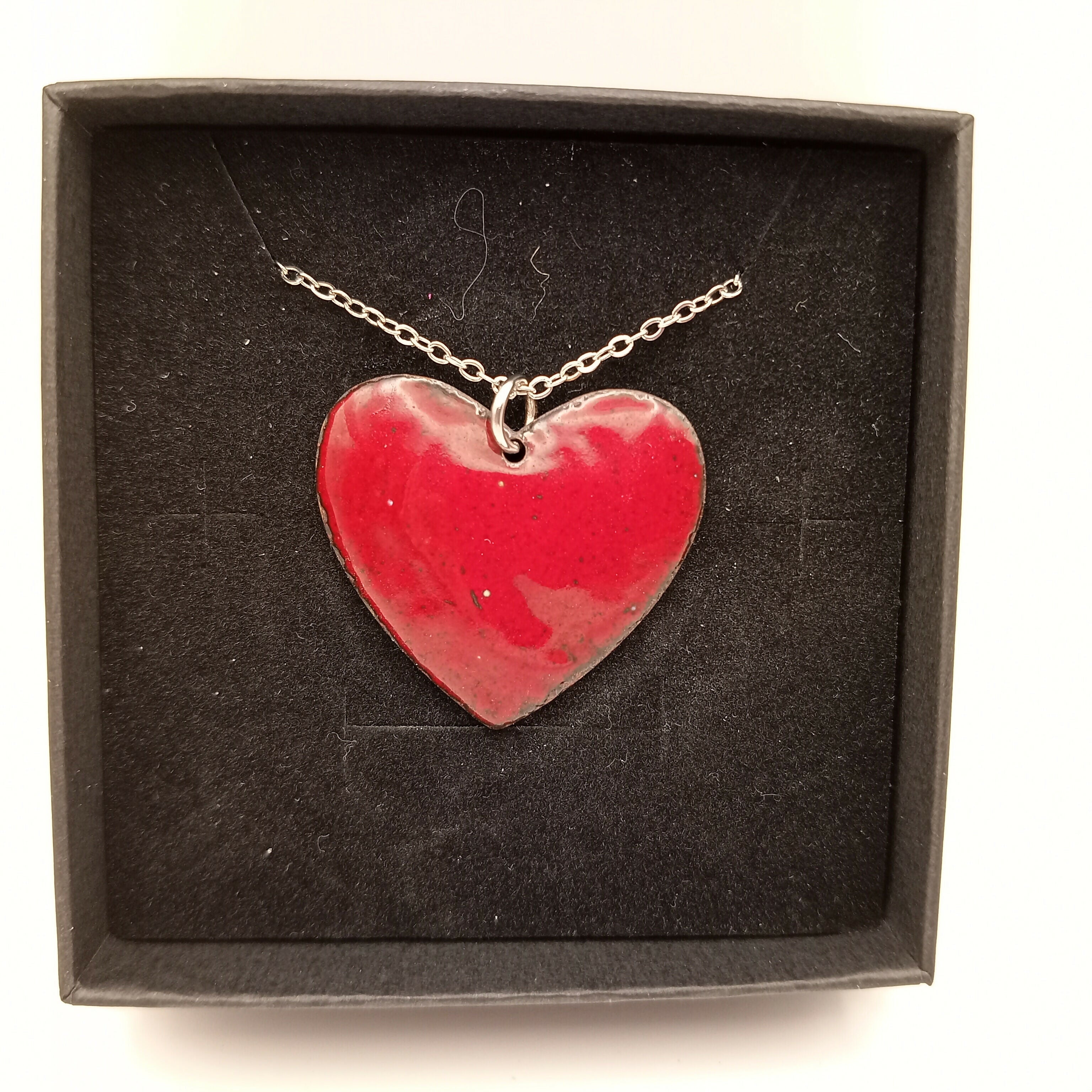 Bright Red Enamel Heart Pendant
