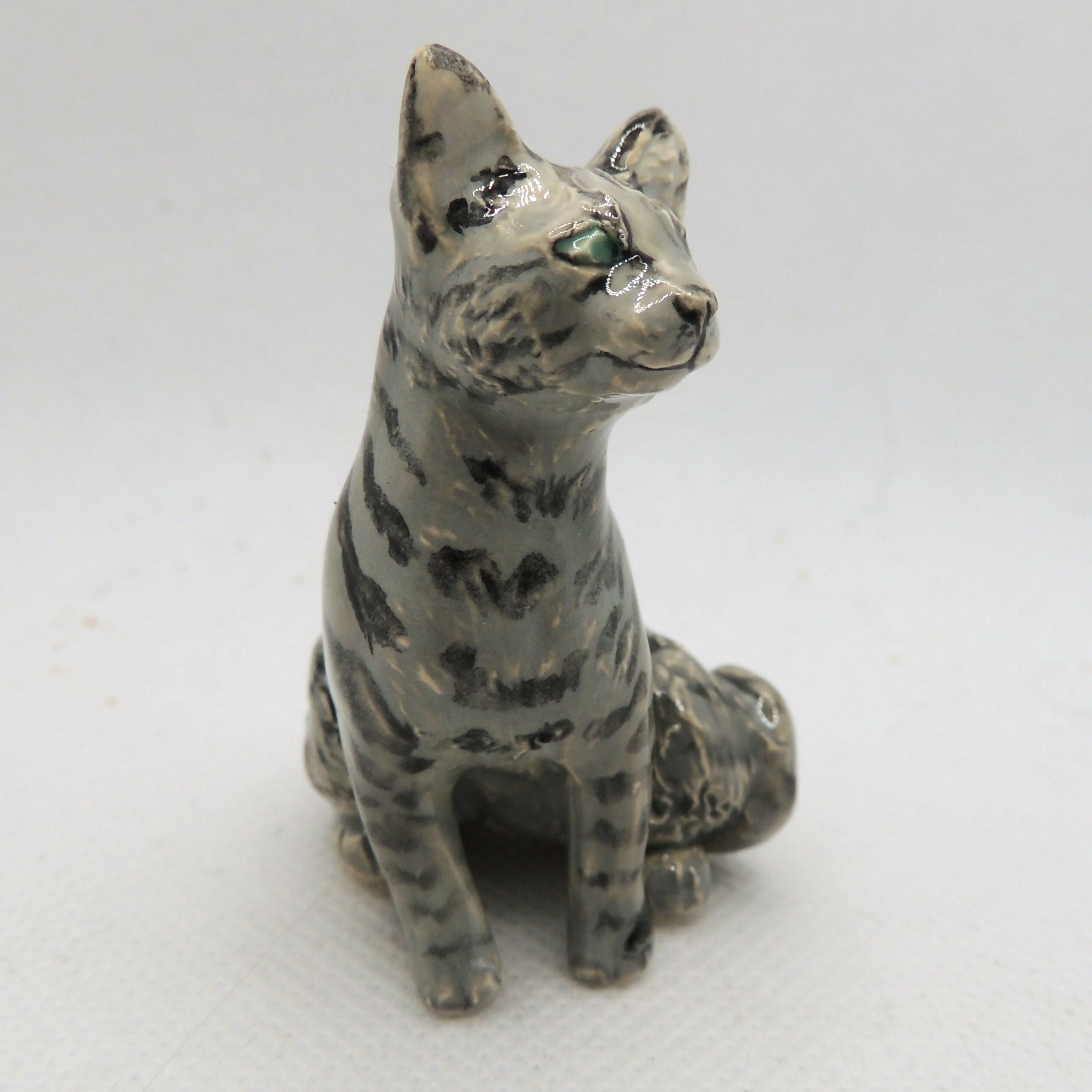 Ceramic Grey Tabby Cat Sculpture