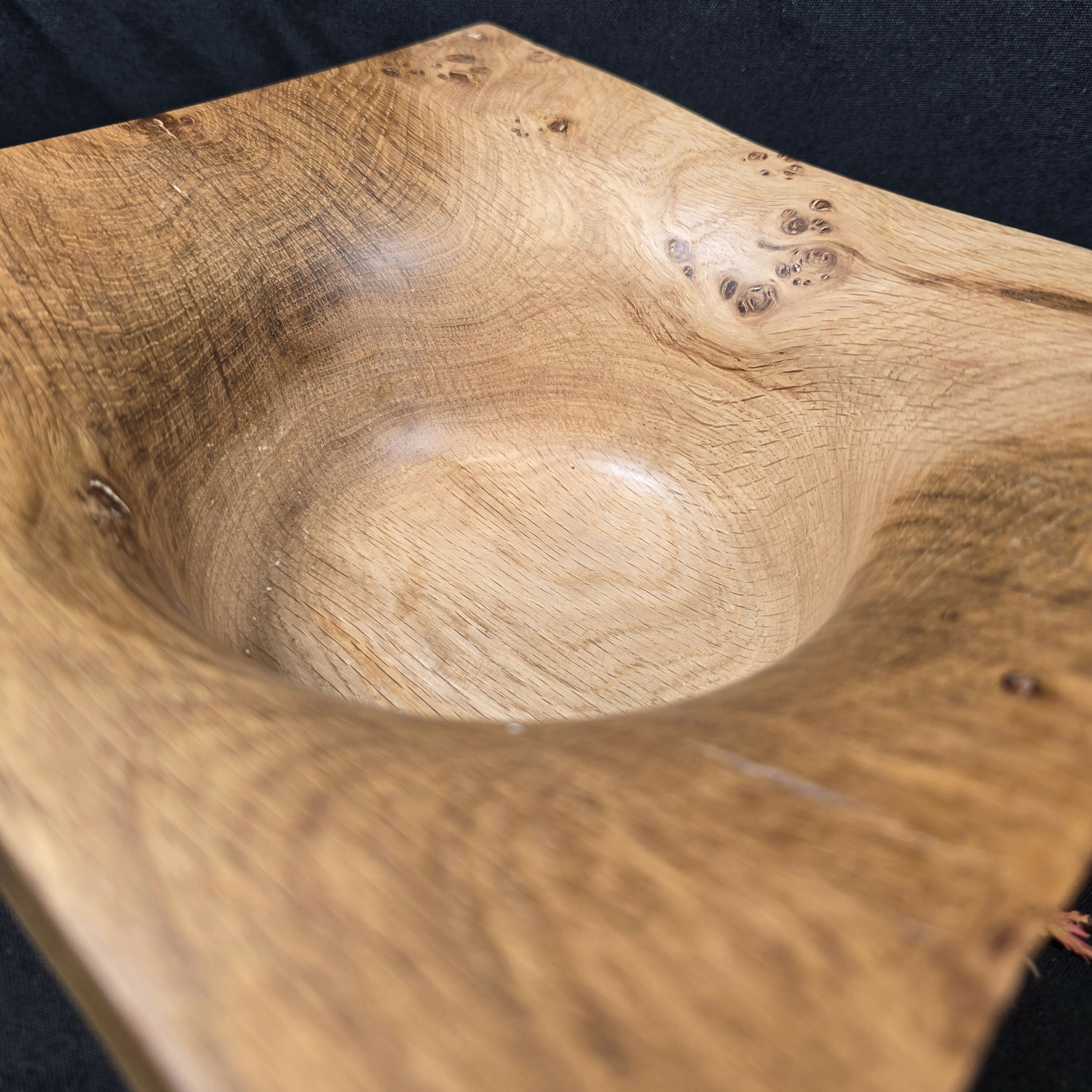 Huge Hand Turned Square Oak Burr Bowl