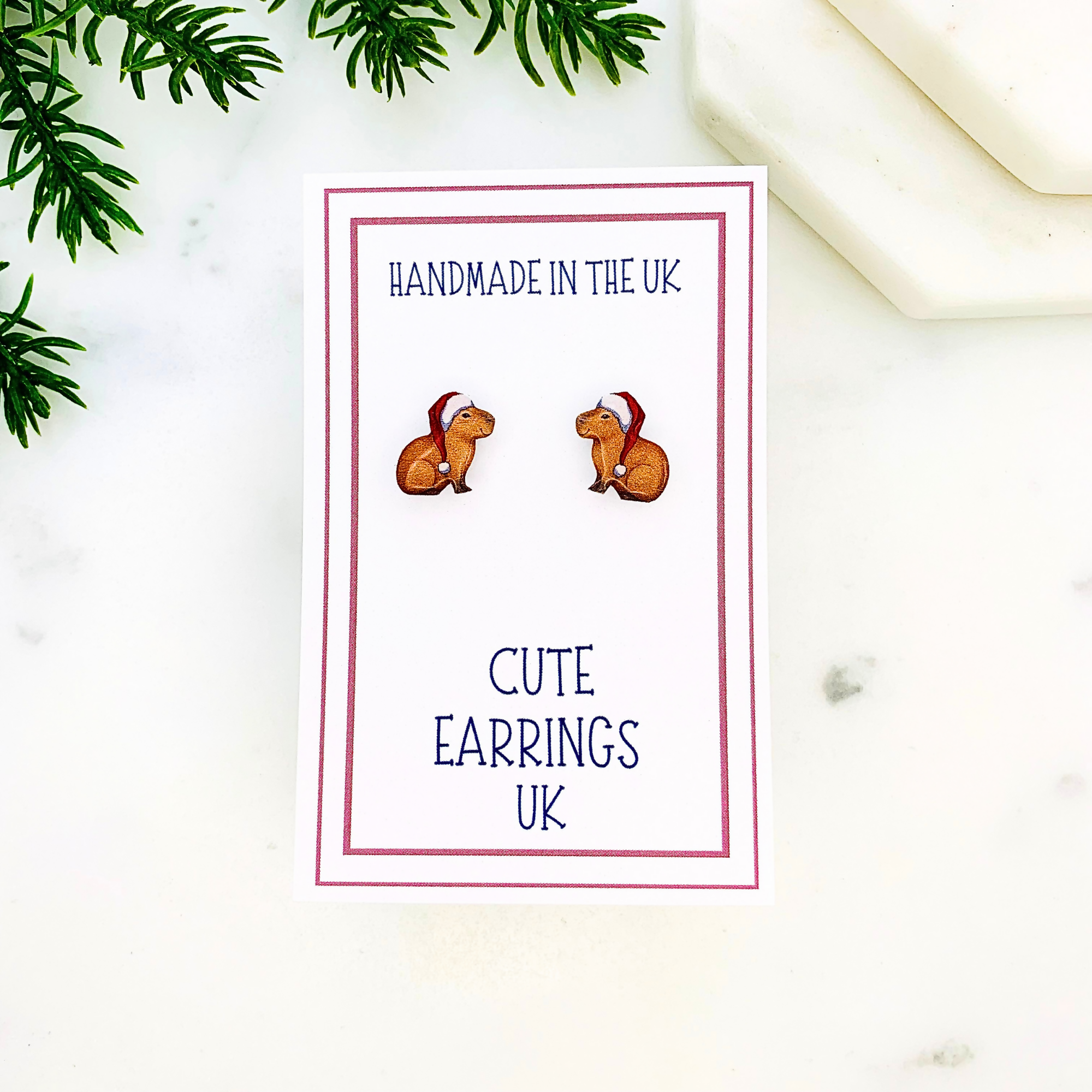 Capybara In Santa Hat Stud Earrings