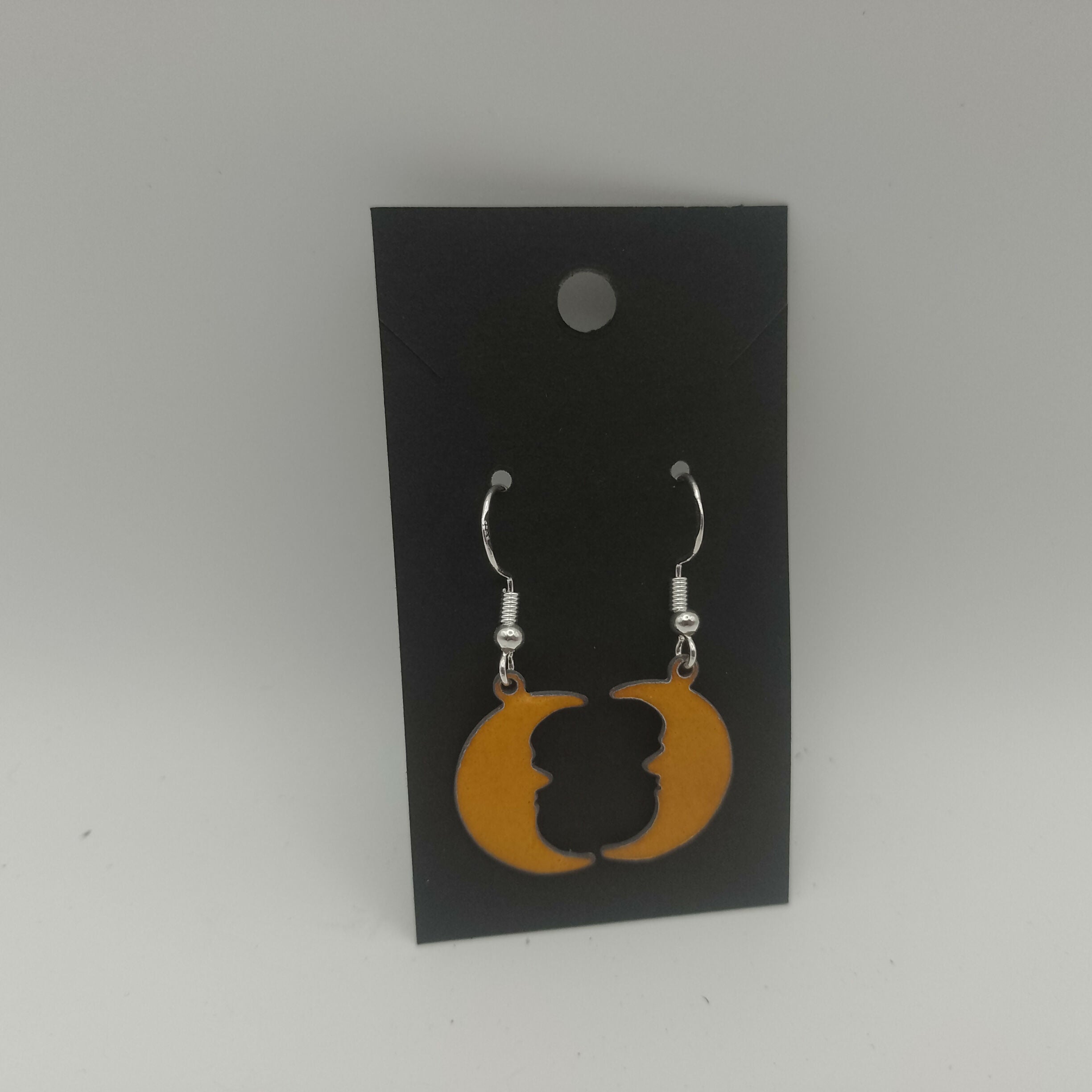 Yellow Enamel Moon Earrings