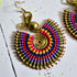 Rainbow Macrame Earrings: Gold Brass Spiral Boho Statement Earrings