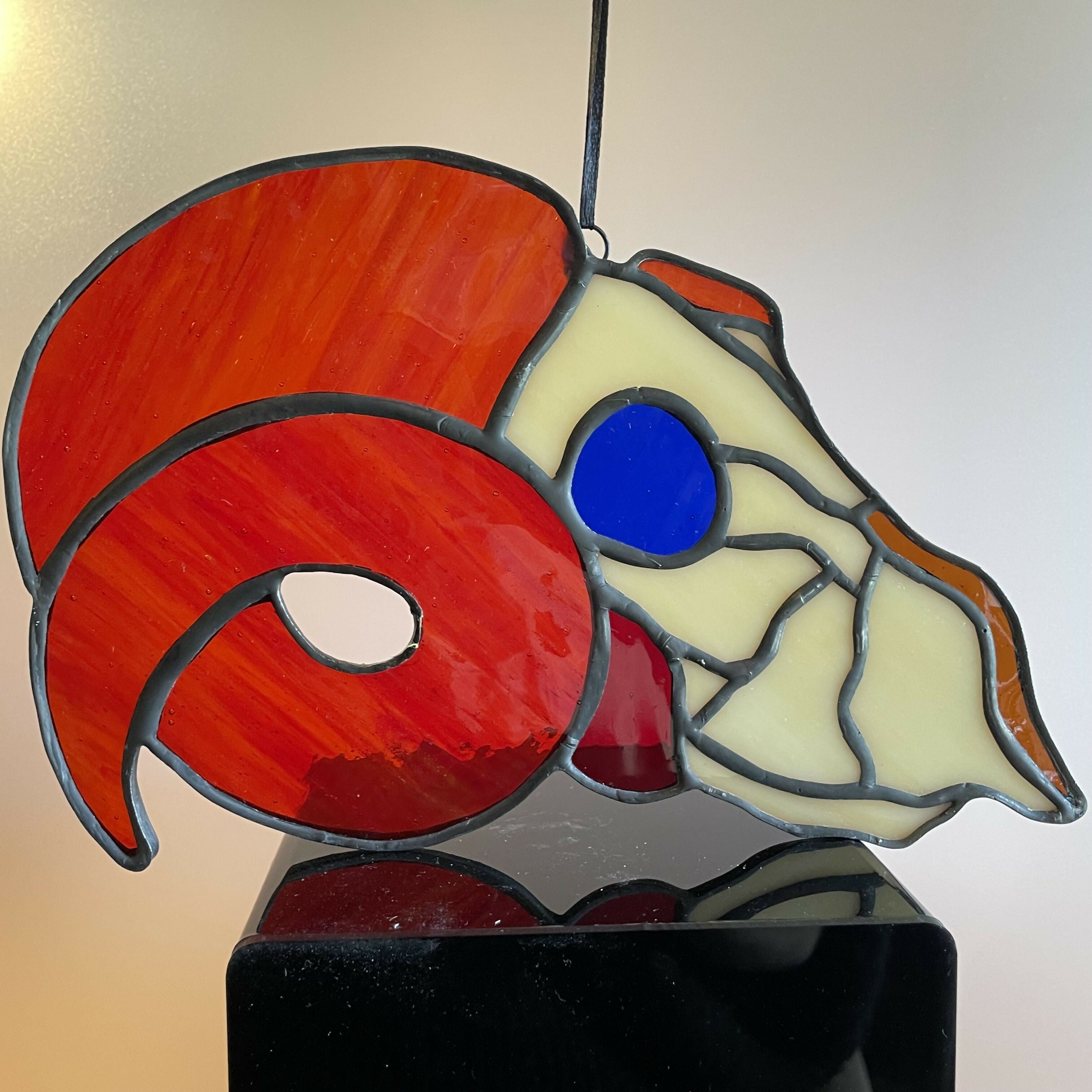 Stained Glass Sheep Skull with Red Horn