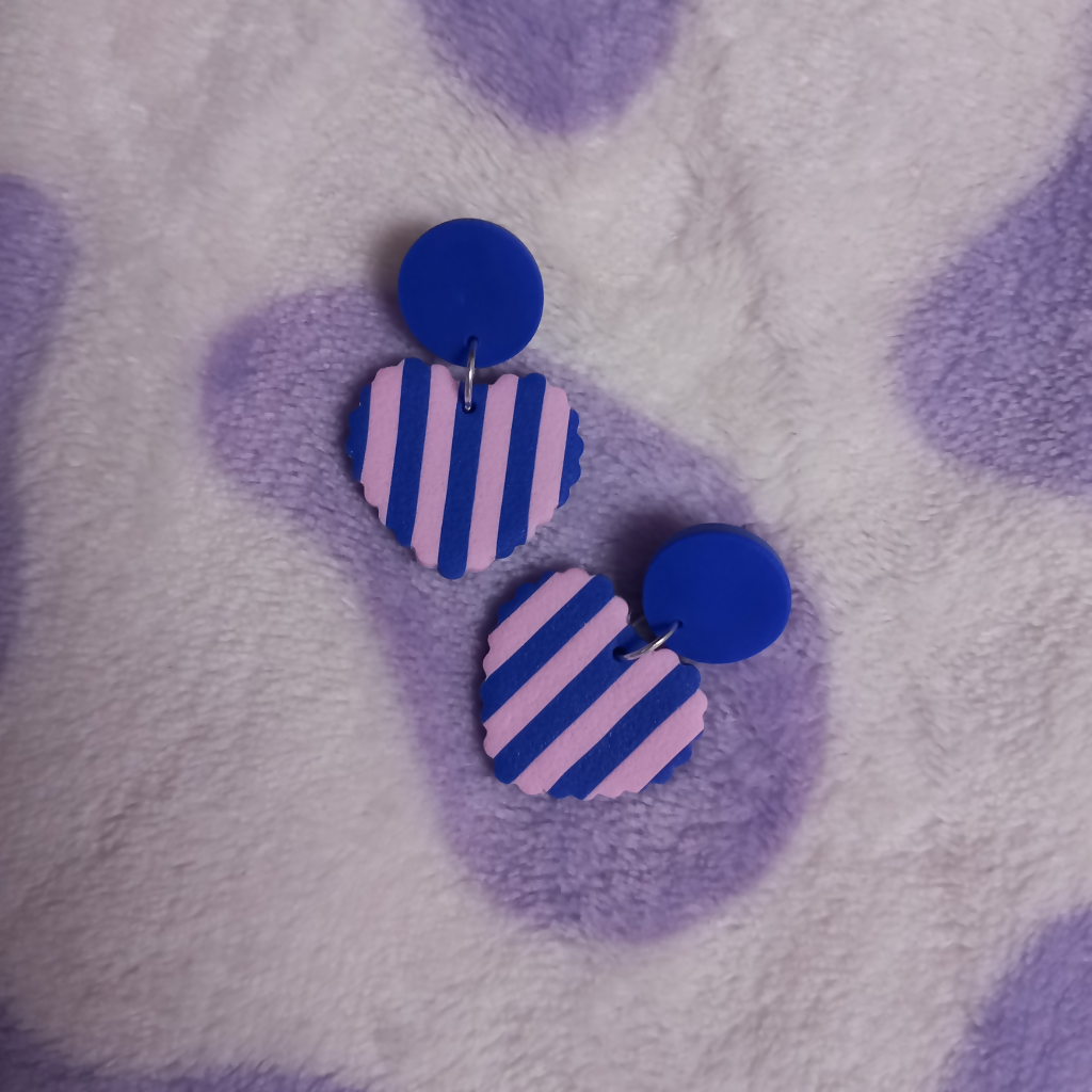 Polymer Clay Stripy Frill Heart Earrings