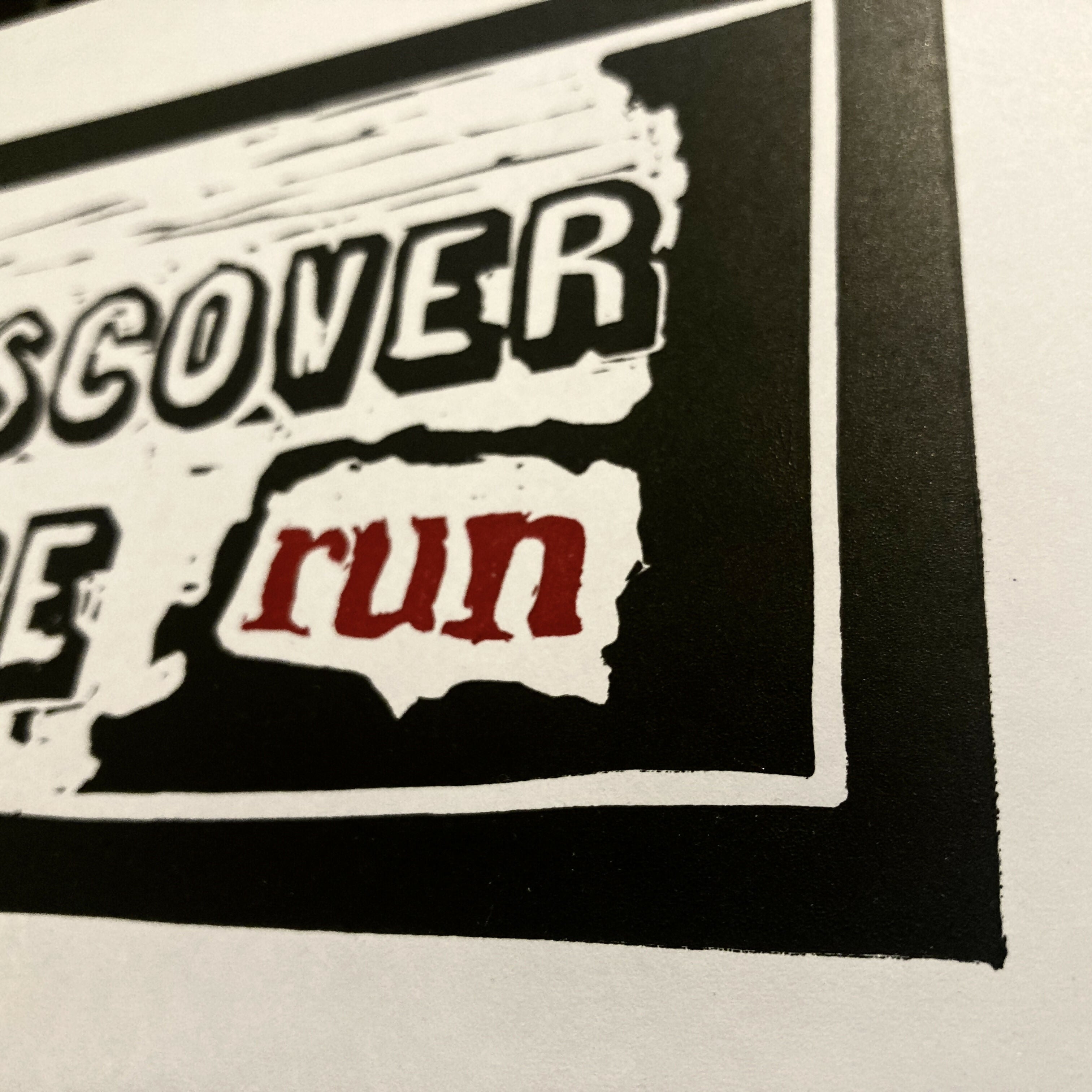 Discover Fire Sign - Hand Carved Lino Print On Card