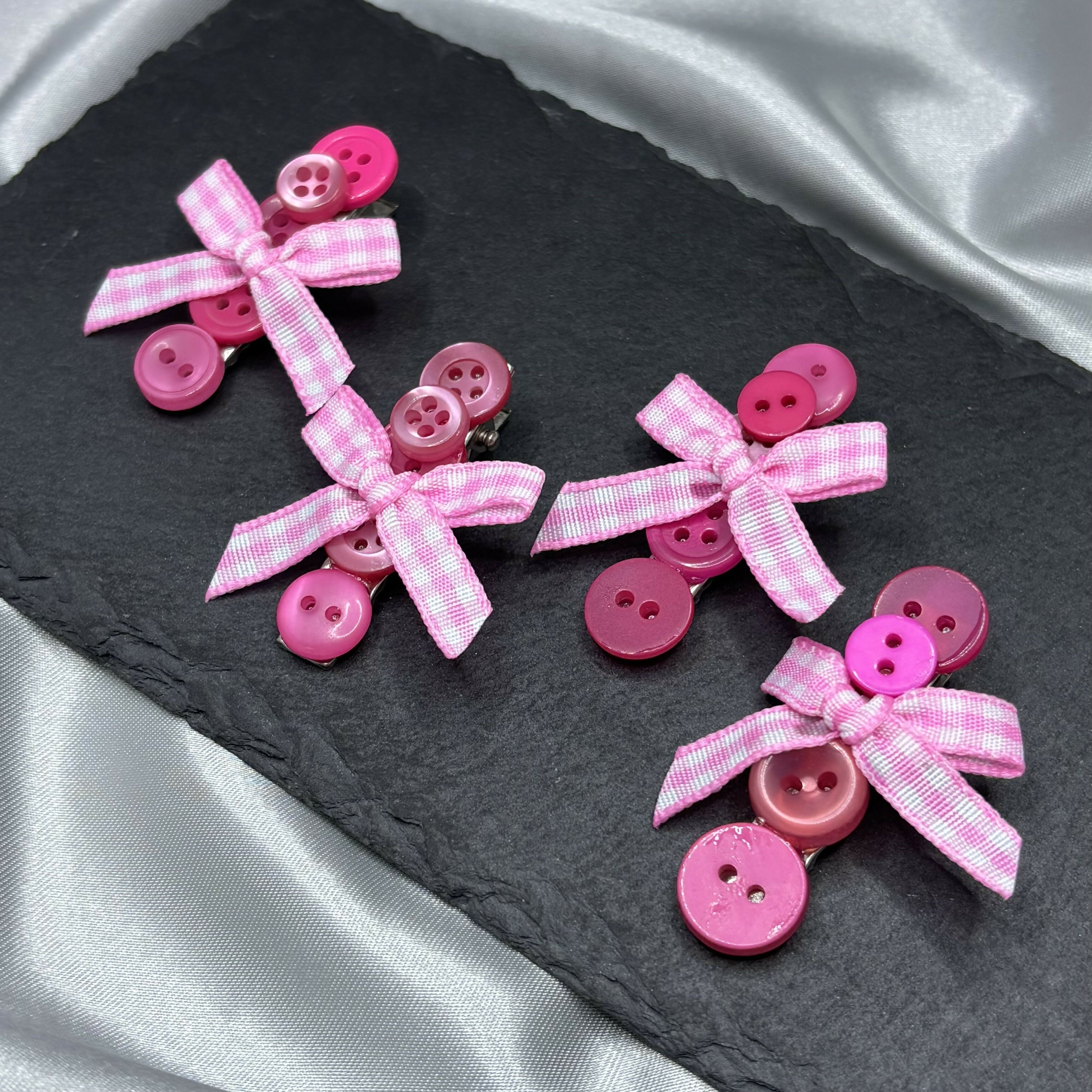 Pink Button Bow Hairclips