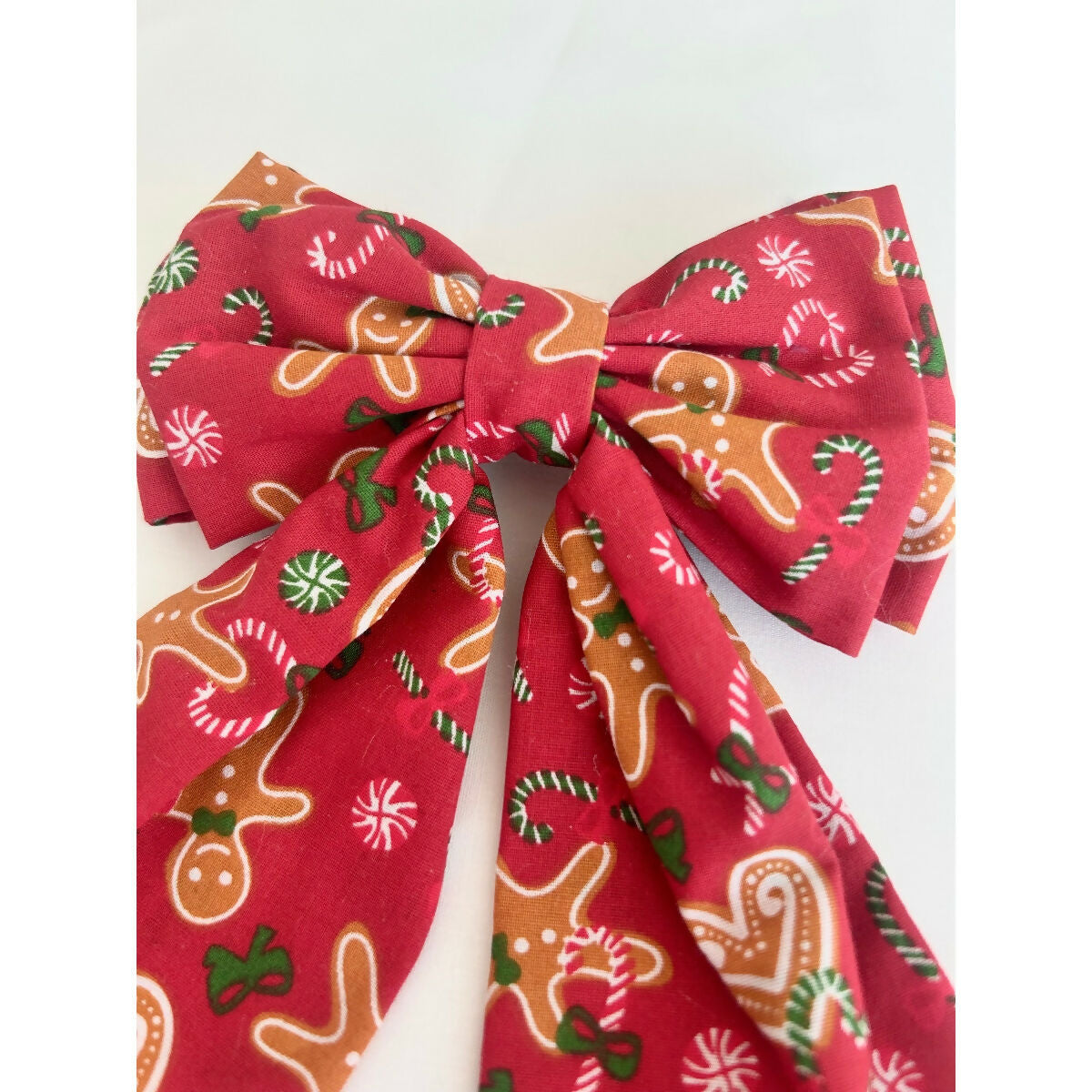 Red Gingerbread Man Christmas Hair Bow with Barrette Clip
