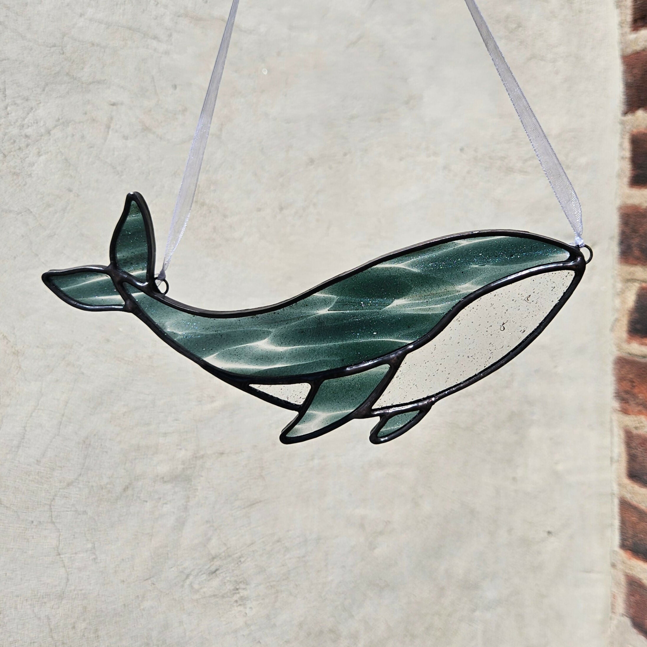 Streaky Blue-Green Whale Stained Glass Suncatcher