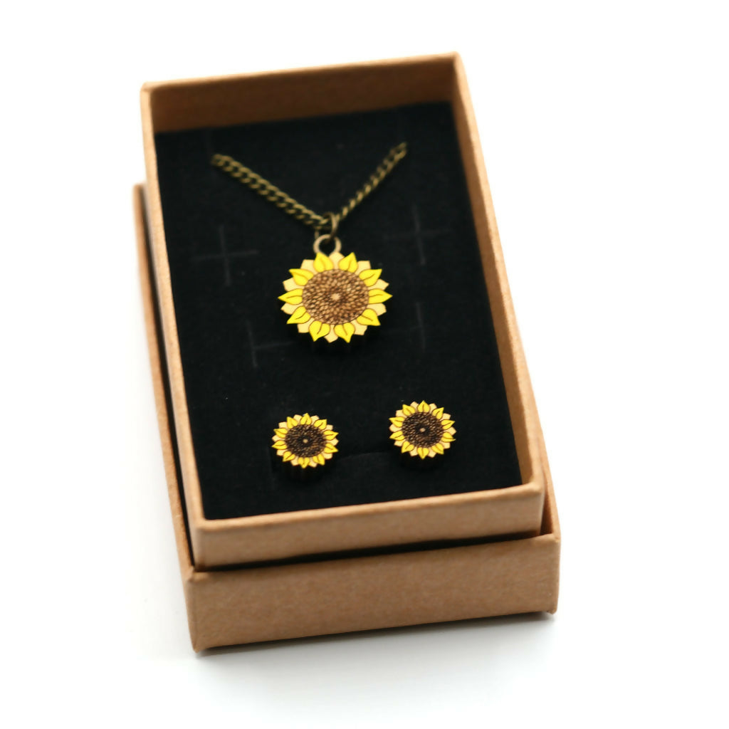 Sunflowers Necklace and Stud Earrings Set