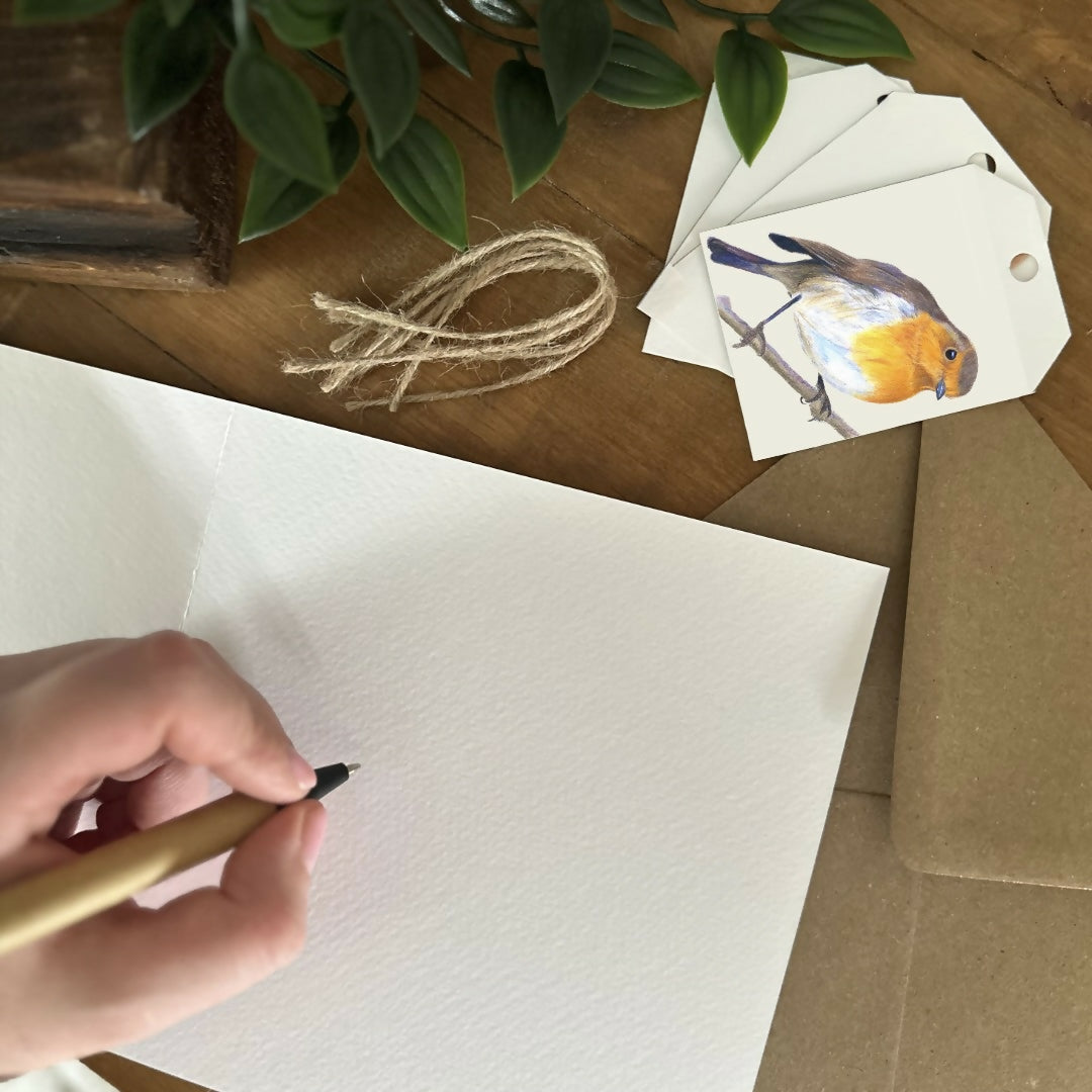 Robin Gift Tags – Set of 4 Tags – British Bird Illustration – Christmas / Nature Gift – Handmade